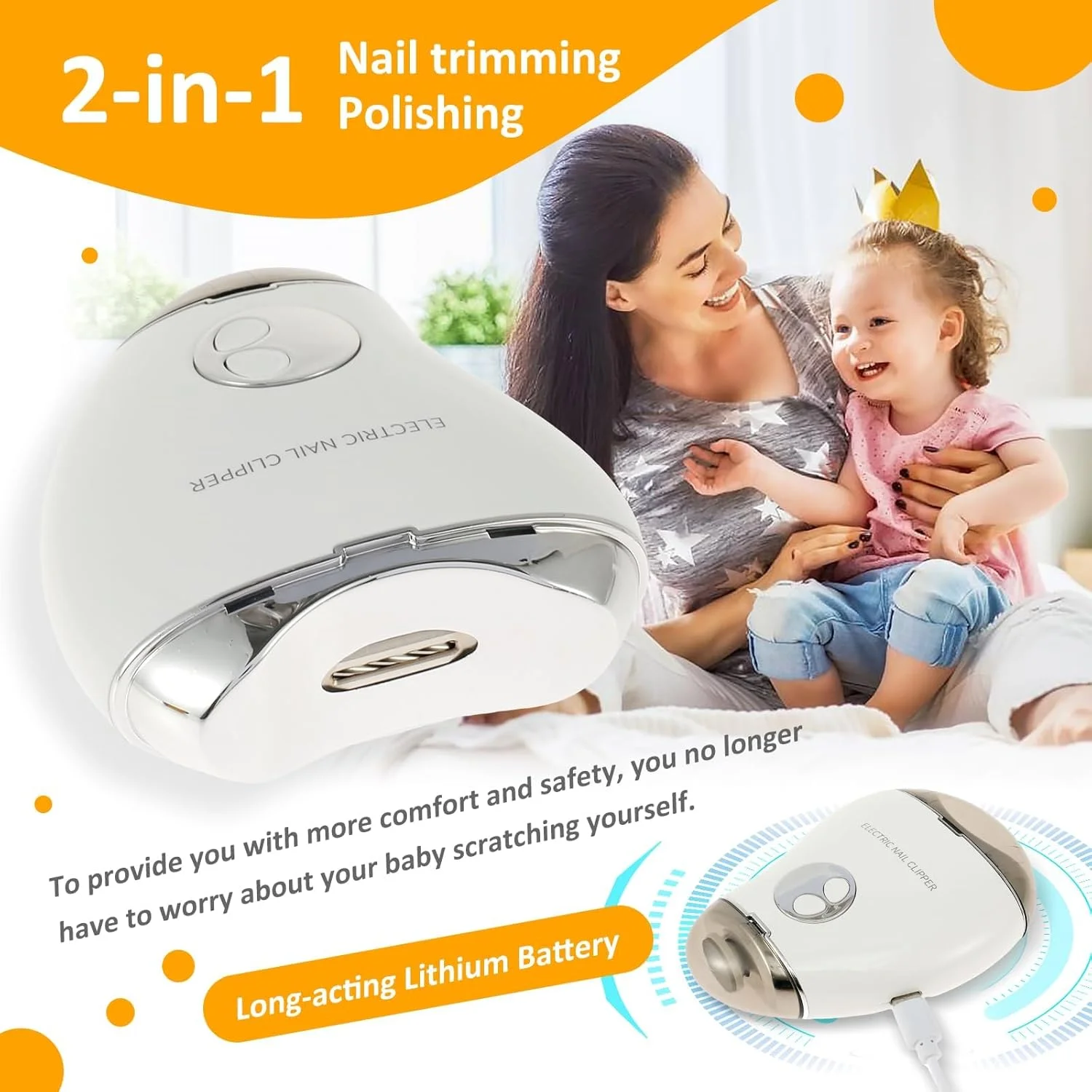 ناخن گیر برقی کودک، تریمر ناخن اتوماتیک با 3 سطح سرعت به همراه محفظه جمع آوری ناخن، تریمر ایمن و قابل شارژ ناخن، قیچی ناخن برقی (سفید) ناخن گیر برقی کودک، تریمر ناخن اتوماتیک با 3 سطح سرعت به همراه محفظه جمع آوری ناخن، تریمر ایمن و قابل شارژ ناخن، قیچی ناخن برقی (سفید)