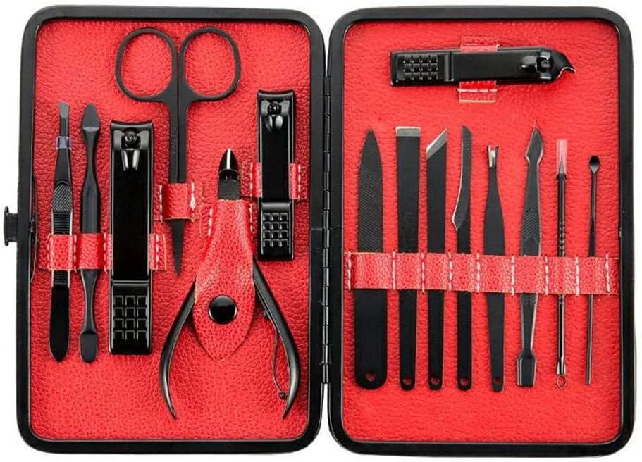 ست ناخن گیر، ست 15 تکه مانیکور پدیکور، ست حرفه ای مراقبت از ناخن، ست قیچی استیل ضد زنگ، کیت پیرایش ناخن مردانه و زنانه (مشکی) ست ناخن گیر، ست 15 تکه مانیکور پدیکور، ست حرفه ای مراقبت از ناخن، ست قیچی استیل ضد زنگ، کیت پیرایش ناخن مردانه و زنانه (مشکی)