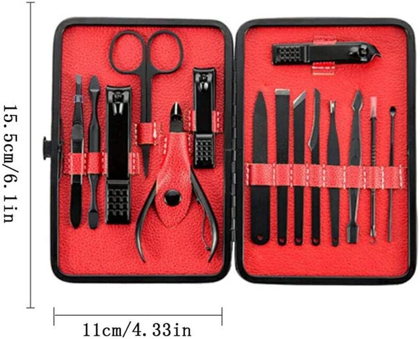 ست ناخن گیر، ست 15 تکه مانیکور پدیکور، ست حرفه ای مراقبت از ناخن، ست قیچی استیل ضد زنگ، کیت پیرایش ناخن مردانه و زنانه (مشکی) ست ناخن گیر، ست 15 تکه مانیکور پدیکور، ست حرفه ای مراقبت از ناخن، ست قیچی استیل ضد زنگ، کیت پیرایش ناخن مردانه و زنانه (مشکی)