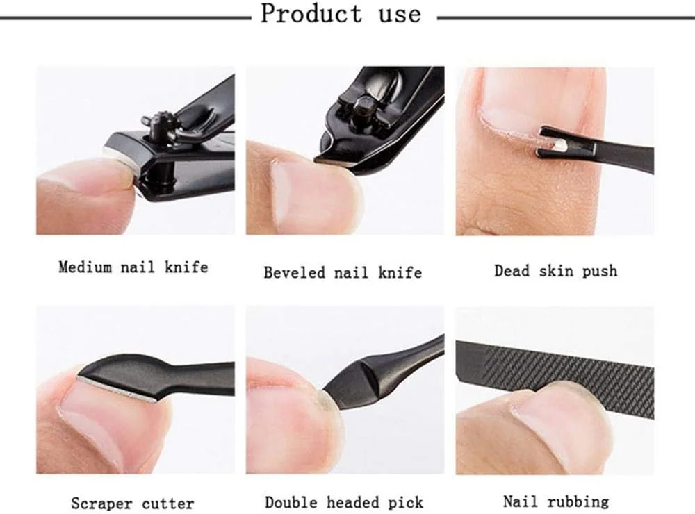 ست ناخن گیر، ست 15 تکه مانیکور پدیکور، ست حرفه ای مراقبت از ناخن، ست قیچی استیل ضد زنگ، کیت پیرایش ناخن مردانه و زنانه (مشکی) ست ناخن گیر، ست 15 تکه مانیکور پدیکور، ست حرفه ای مراقبت از ناخن، ست قیچی استیل ضد زنگ، کیت پیرایش ناخن مردانه و زنانه (مشکی)