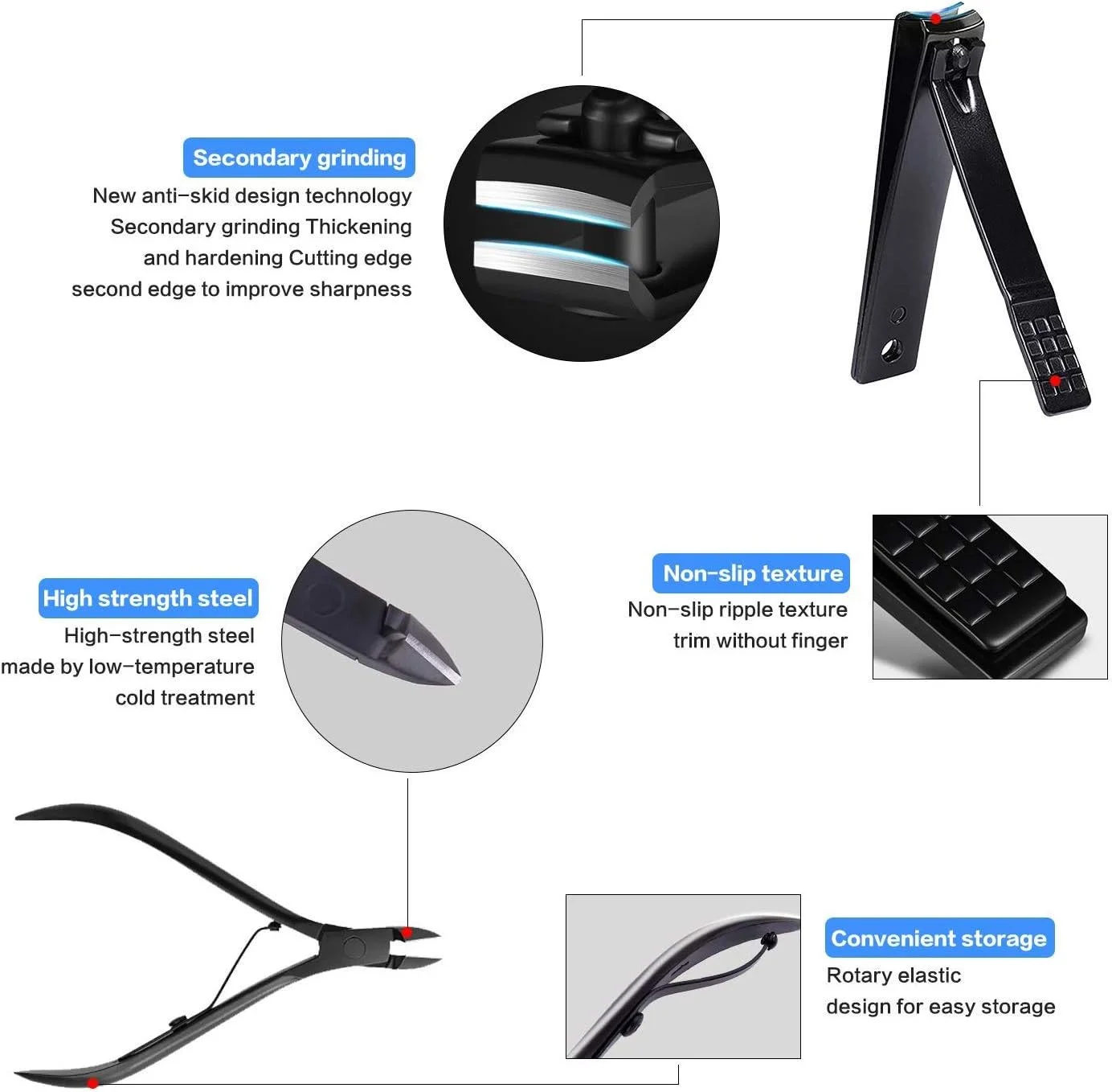 ست مانیکور و پدیکور 18 تکه، ست ناخن گیر با دقت بالا، قیچی تیز استیل ضد زنگ مشکی برای آقایان و بانوان، قیچی ابرو با کیف شیک قابل حمل ست مانیکور و پدیکور 18 تکه، ست ناخن گیر با دقت بالا، قیچی تیز استیل ضد زنگ مشکی برای آقایان و بانوان، قیچی ابرو با کیف شیک قابل حمل