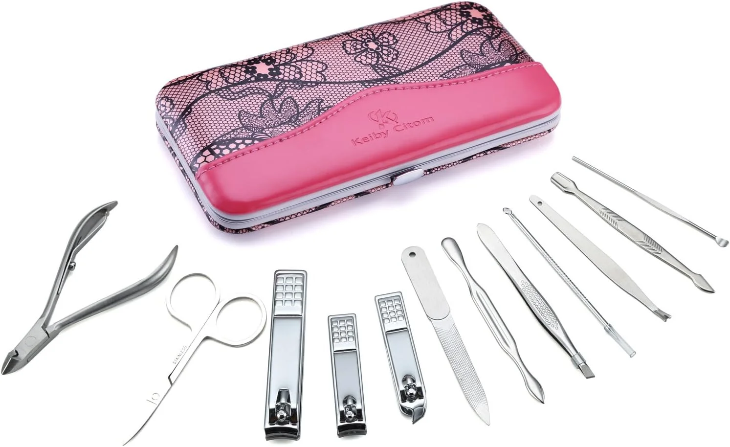ست حرفه ای قیچی ناخن استیل ضد زنگ، ابزار ناخن، ست مانیکور و پدیکور 12 تکه - کیت مسافرتی و نظافت با کیف لوکس (صورتی) ست حرفه ای قیچی ناخن استیل ضد زنگ، ابزار ناخن، ست مانیکور و پدیکور 12 تکه - کیت مسافرتی و نظافت با کیف لوکس (صورتی)
