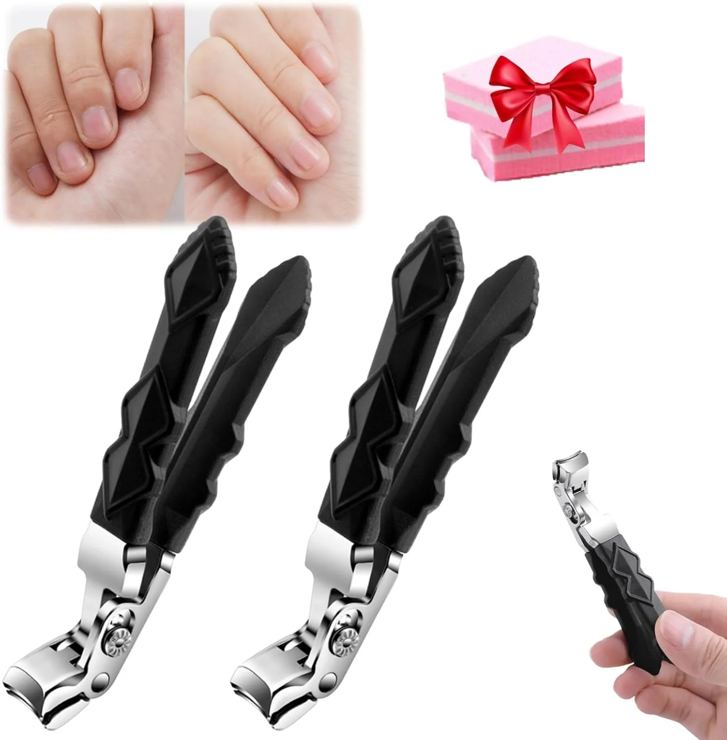 ناخن گیر حرفه ای کلیپ مستر پرو، ناخن گیر جدید 2024، ناخن گیر سر زاویه دار (2 عدد)، مشکی، استیل ضد زنگ