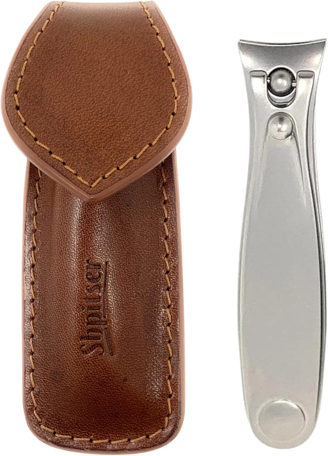 ناخن گیر اشپیتزر از فولاد ضد زنگ سولینگن، ناخن گیر انگشتان دست و پا آلمانی TopInox، مراقبت از ناخن برای آقایان و بانوان در جعبه چرمی اصل (قهوه ای تیره)