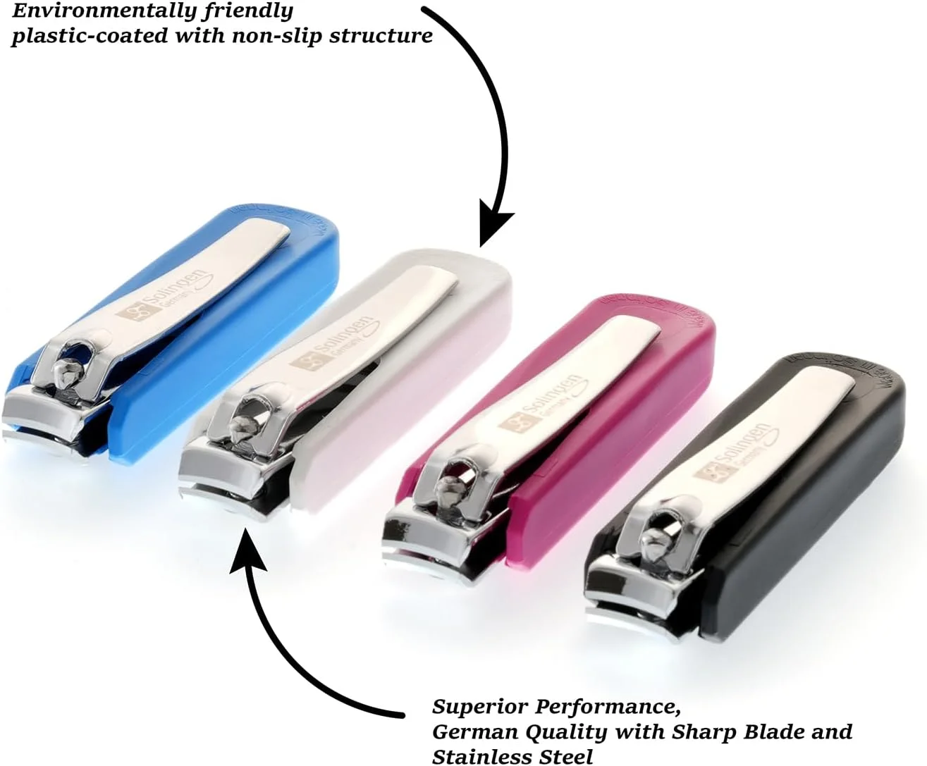 ناخن گیر رنگی سولینگن - قیچی ناخن استیل ضد زنگ با دسته پلاستیکی ضد لغزش - ارگونومیک، بادوام، تیغه تیز برای آقایان، خانم ها و کودکان (مشکی)