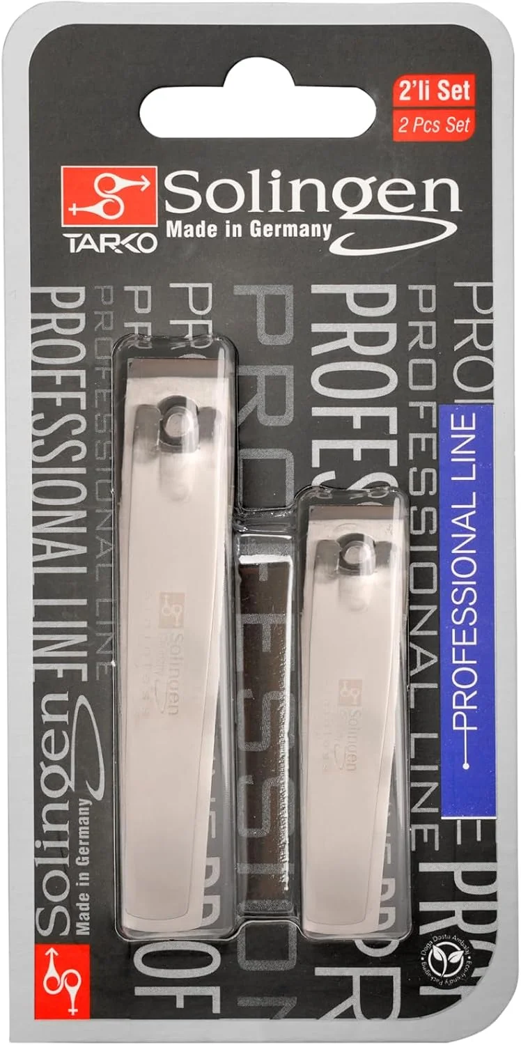 ست دو عددی ناخن گیر سولینگن | ابزار تیز حرفه ای | ساخته شده از فلز استیل ضد زنگ در آلمان | کیت مانیکور و پدیکور مراقبت از ناخن انگشتان دست و پا برای زنان، مردان و نوزاد