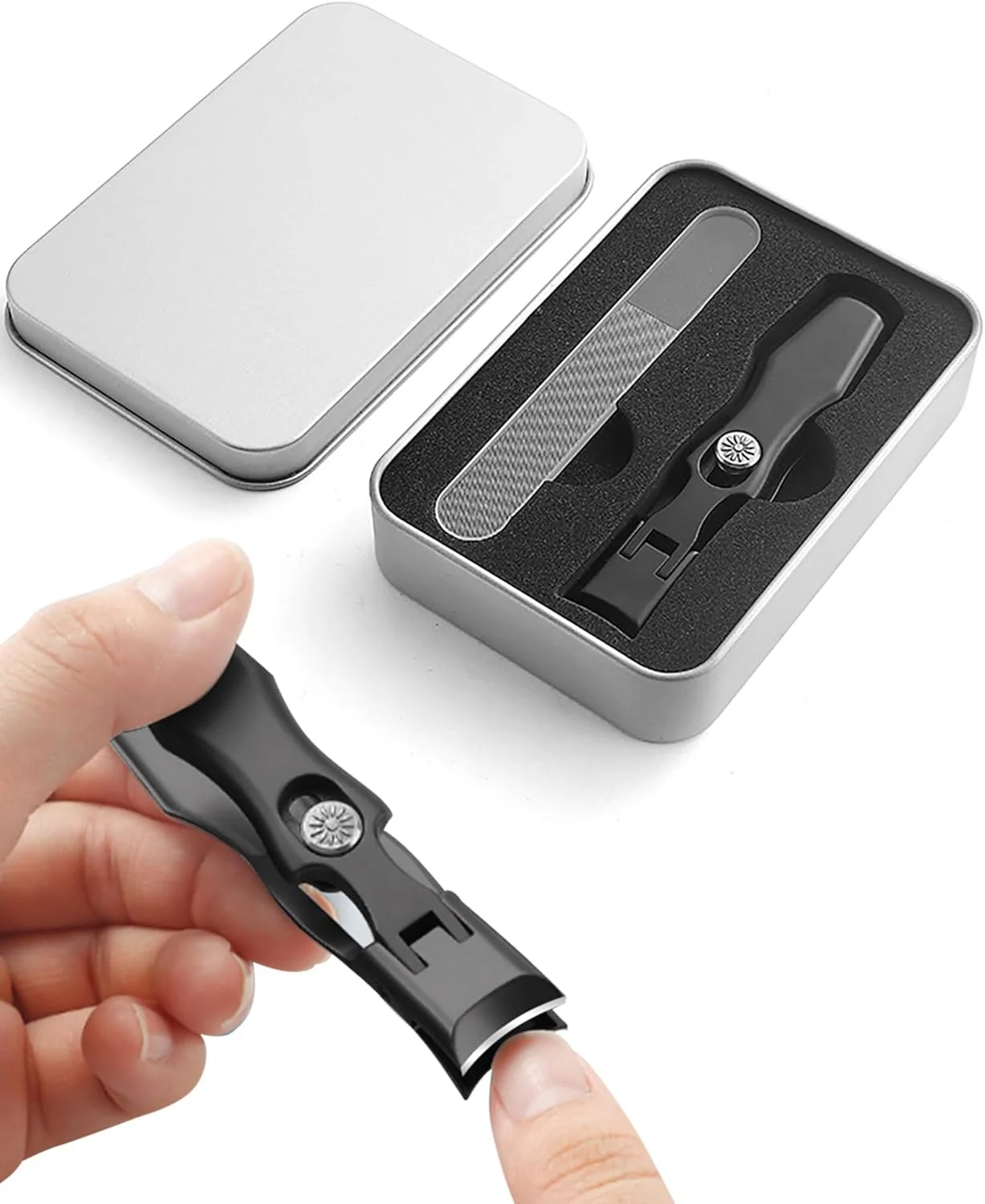 ست ناخن گیر Homarket، ناخن گیرهای تیز از جنس استیل ضد زنگ به همراه سوهان ناخن و جعبه فلزی، ناخن گیر برای ناخن های ضخیم، مناسب برای آقایان، بانوان و بزرگسالان (مشکی) ست ناخن گیر Homarket، ناخن گیرهای تیز از جنس استیل ضد زنگ به همراه سوهان ناخن و جعبه فلزی، ناخن گیر برای ناخن های ضخیم، مناسب برای آقایان، بانوان و بزرگسالان (مشکی)