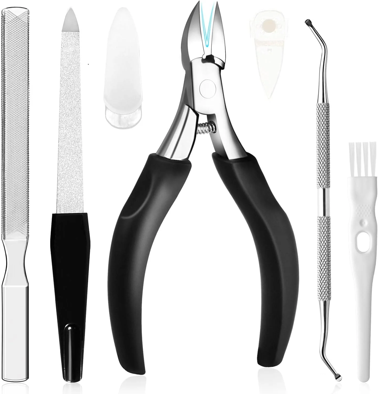 ست ابزار مانیکور ناخن پا برای ناخن های ضخیم و فرورفته، ست 6 عددی حرفه ای رفع ناخن فرورفته به همراه سوهان ناخن و ابزار لیفتر ناخن پا، مناسب سالمندان، دسته بلند برای آقایان