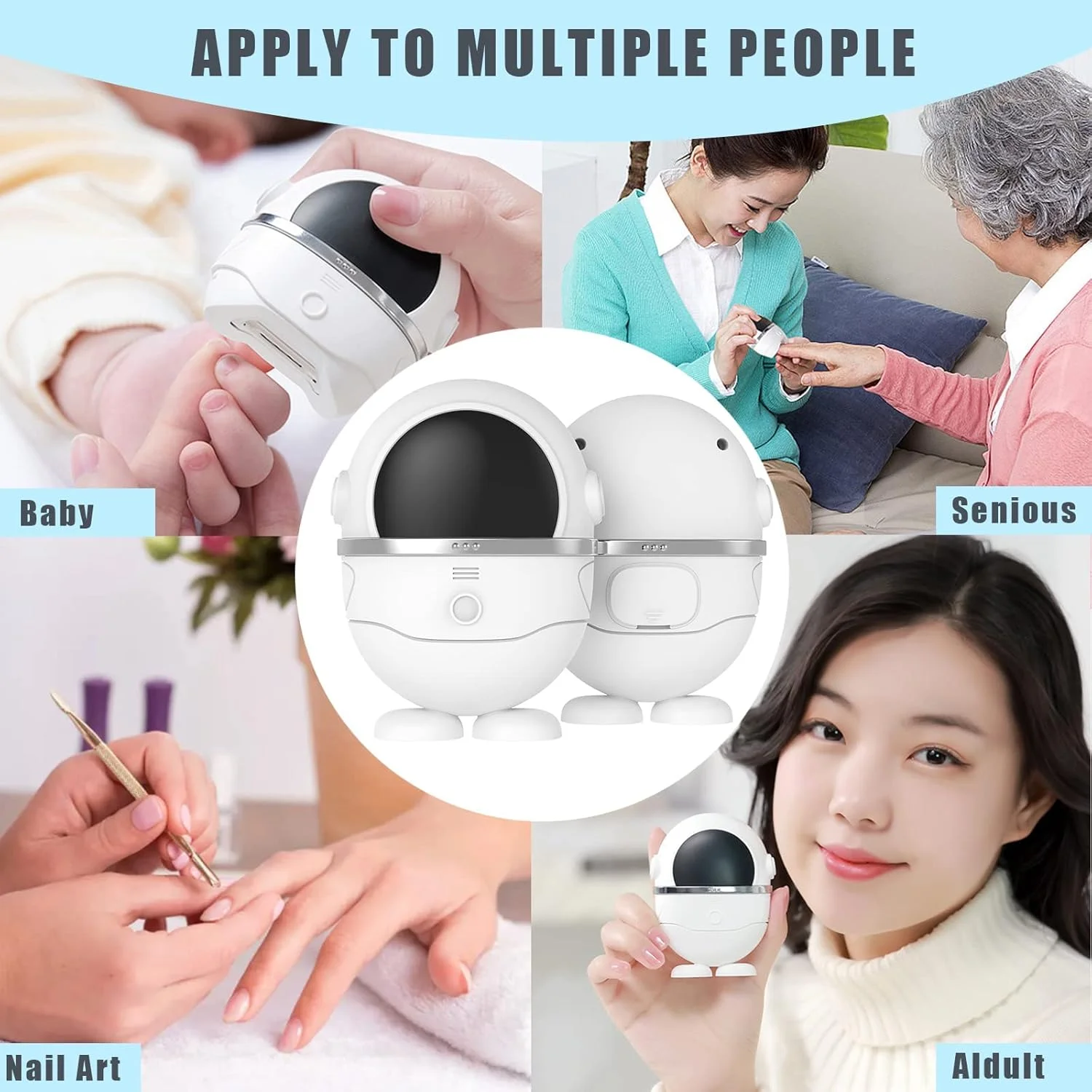 ناخن گیر برقی MAKINGTEC، طراحی 2 در 1، کوتاه کردن سریع ناخن با محفظه جمع آوری، بدون آسیب به پوست، ایمن و قابل شارژ با USB، مناسب برای نوزادان، کودکان، بزرگسالان و سالمندان (نقره ای)