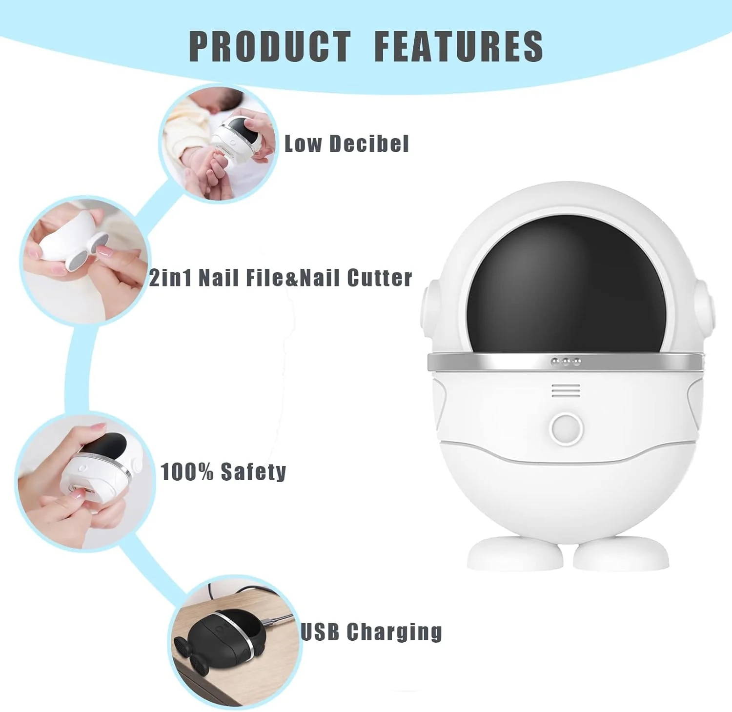 ناخن گیر برقی MAKINGTEC، طراحی 2 در 1، کوتاه کردن سریع ناخن با محفظه جمع آوری، بدون آسیب به پوست، ایمن و قابل شارژ با USB، مناسب برای نوزادان، کودکان، بزرگسالان و سالمندان (نقره ای)