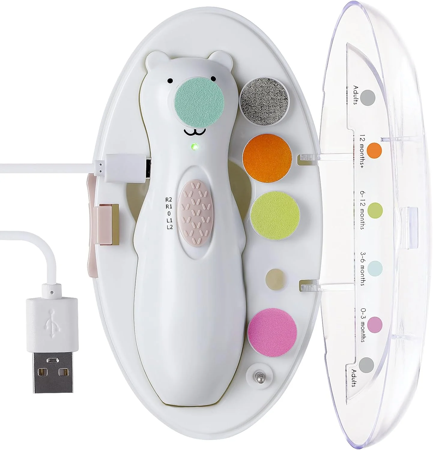 سوهان ناخن برقی کودک هاآکا با چراغ LED - ناخن گیر و بافر شارژی برای نوزادان، کودکان و بزرگسالان - شامل سرهای تعویضی اضافی و کابل شارژ (طرح خرس) سوهان ناخن برقی کودک هاآکا با چراغ LED - ناخن گیر و بافر شارژی برای نوزادان، کودکان و بزرگسالان - شامل سرهای تعویضی اضافی و کابل شارژ (طرح خرس)