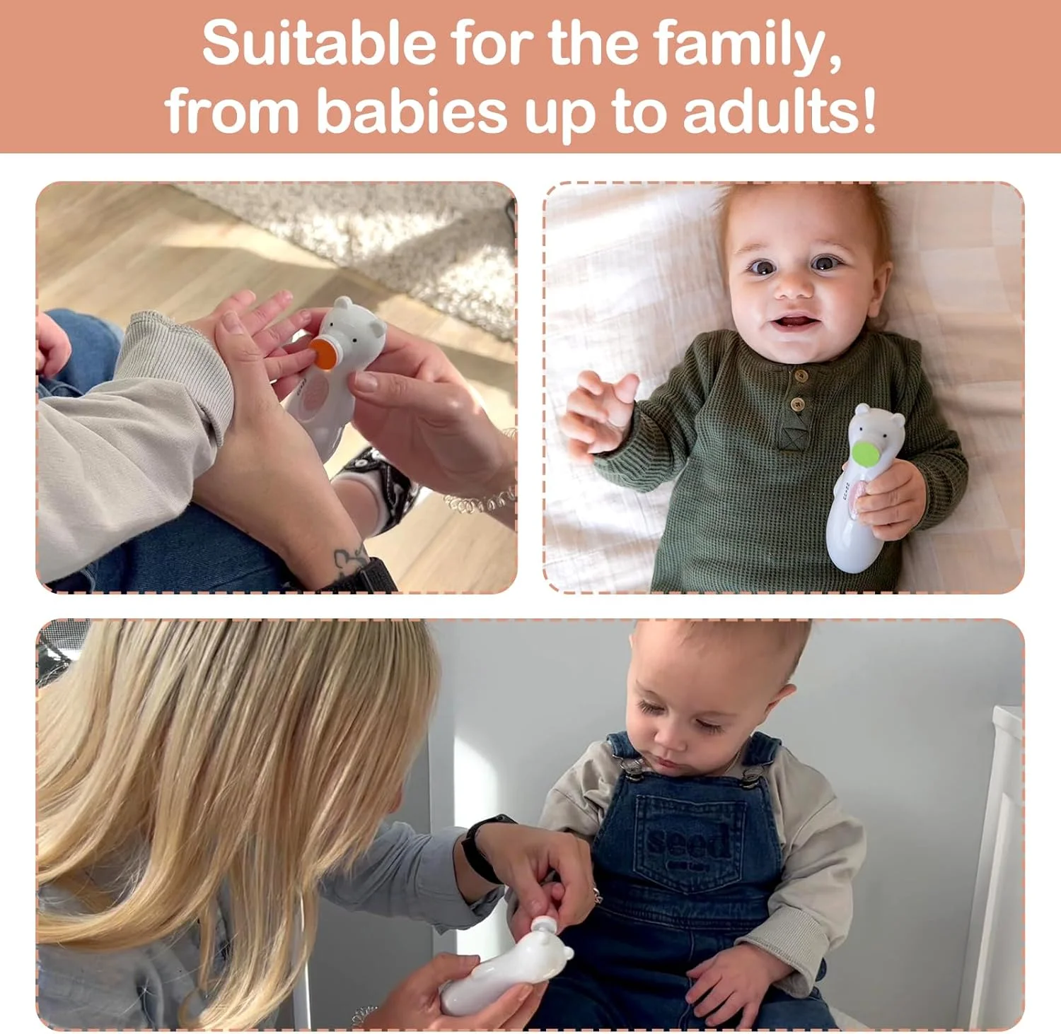 سوهان ناخن برقی کودک هاآکا با چراغ LED - ناخن گیر و بافر شارژی برای نوزادان، کودکان و بزرگسالان - شامل سرهای تعویضی اضافی و کابل شارژ (طرح خرس) سوهان ناخن برقی کودک هاآکا با چراغ LED - ناخن گیر و بافر شارژی برای نوزادان، کودکان و بزرگسالان - شامل سرهای تعویضی اضافی و کابل شارژ (طرح خرس)