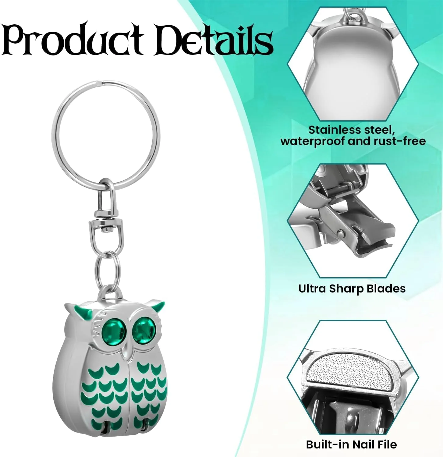 جاکلیدی ناخن گیر مینیاتوری جغد - ناخن گیر تاشو استیل ضد زنگ جیبی با سوهان ناخن داخلی، ابزار آرایشی مسافرتی جمع و جور، آویز حلقه کلید فلزی برای خانم ها (سبز) جاکلیدی ناخن گیر مینیاتوری جغد - ناخن گیر تاشو استیل ضد زنگ جیبی با سوهان ناخن داخلی، ابزار آرایشی مسافرتی جمع و جور، آویز حلقه کلید فلزی برای خانم ها (سبز)