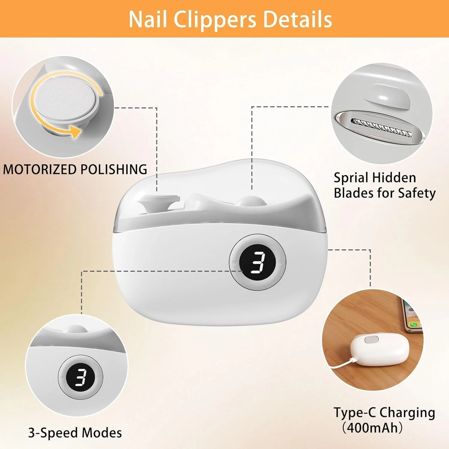 دستگاه سوهان ناخن برقی 3 در 1 KASTWAVE با پولیش و محفظه جمع آوری خرده ناخن، چراغ LED، شارژ USB، 3 سرعت، ناخن گیر اتوماتیک برای بزرگسالان، نوزادان و سالمندان دستگاه سوهان ناخن برقی 3 در 1 KASTWAVE با پولیش و محفظه جمع آوری خرده ناخن، چراغ LED، شارژ USB، 3 سرعت، ناخن گیر اتوماتیک برای بزرگسالان، نوزادان و سالمندان