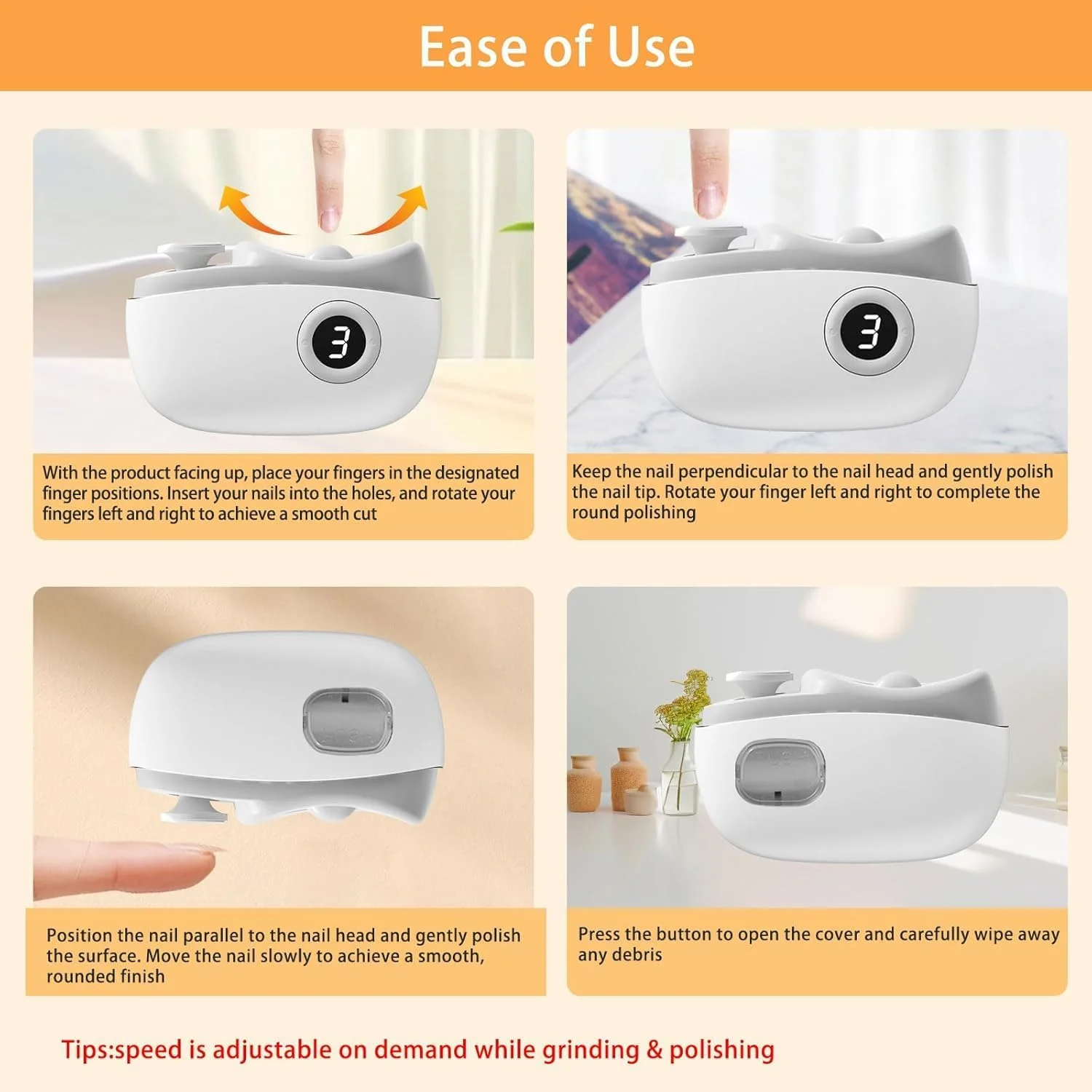 دستگاه سوهان ناخن برقی 3 در 1 KASTWAVE با پولیش و محفظه جمع آوری خرده ناخن، چراغ LED، شارژ USB، 3 سرعت، ناخن گیر اتوماتیک برای بزرگسالان، نوزادان و سالمندان دستگاه سوهان ناخن برقی 3 در 1 KASTWAVE با پولیش و محفظه جمع آوری خرده ناخن، چراغ LED، شارژ USB، 3 سرعت، ناخن گیر اتوماتیک برای بزرگسالان، نوزادان و سالمندان