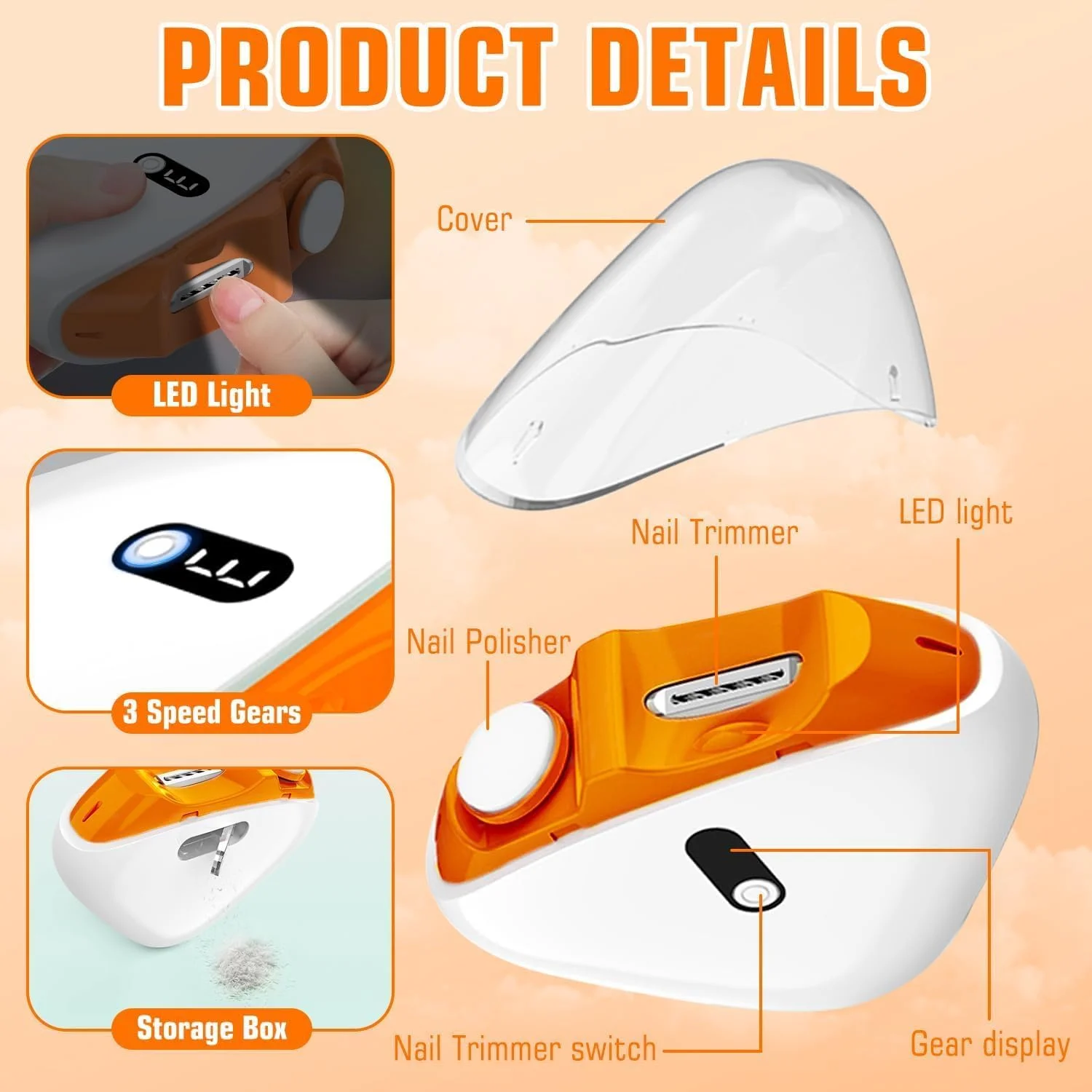 ناخن گیر برقی، دستگاه پیرایش ناخن شارژی 2 در 1 KASTWAVE با سوهان و پولیش، ناخن گیر LED سه سرعته برای نوزادان، کودکان، بزرگسالان و سالمندان، طراحی ایمن و بی صدا ناخن گیر برقی، دستگاه پیرایش ناخن شارژی 2 در 1 KASTWAVE با سوهان و پولیش، ناخن گیر LED سه سرعته برای نوزادان، کودکان، بزرگسالان و سالمندان، طراحی ایمن و بی صدا