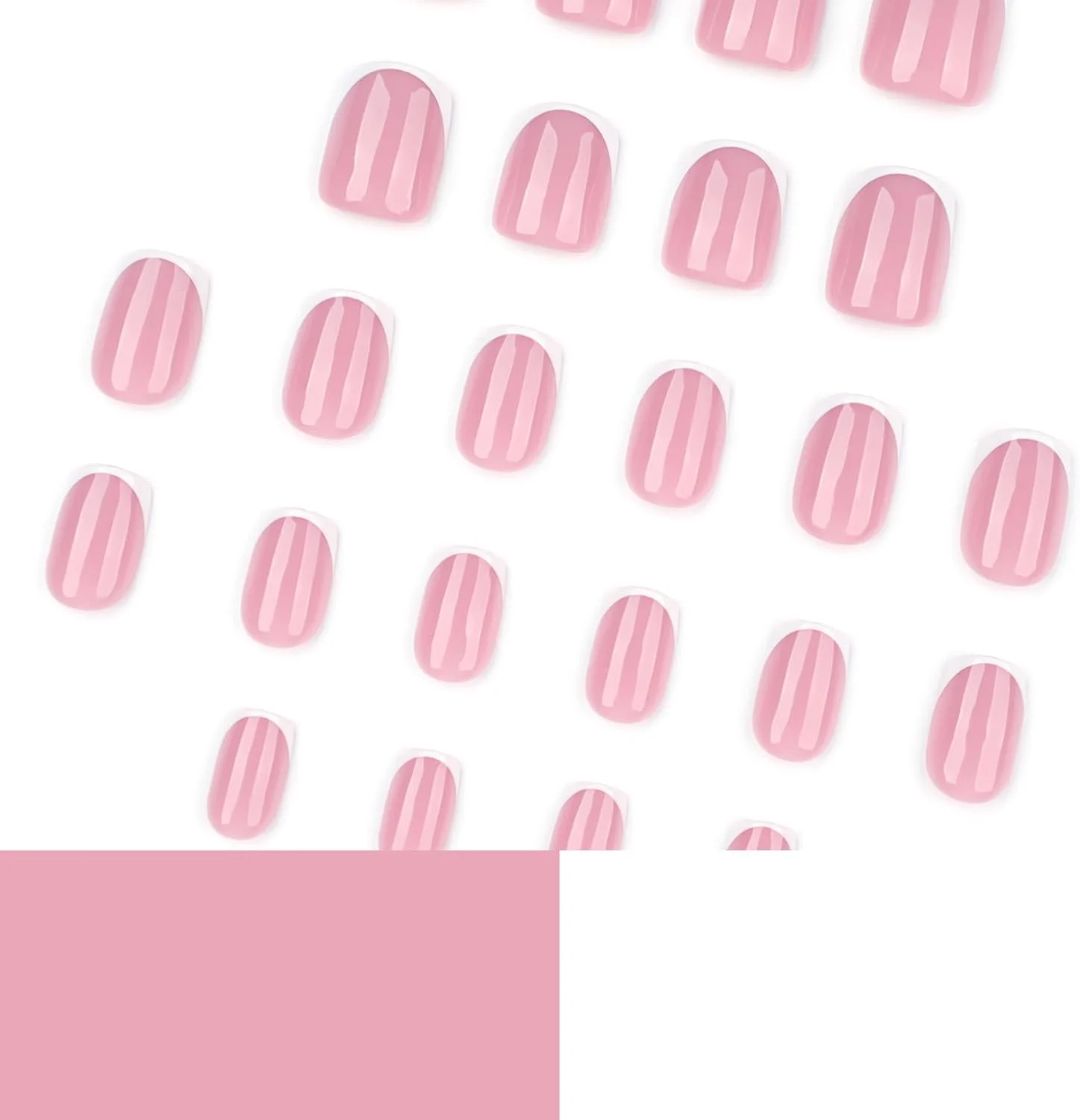 ناخن مصنوعی کوتاه MouyouGlow، طرح فرانسوی صورتی و سفید مربعی با چسب ناخن، پایه صورتی و نوک سفید، مناسب برای زنان و دختران