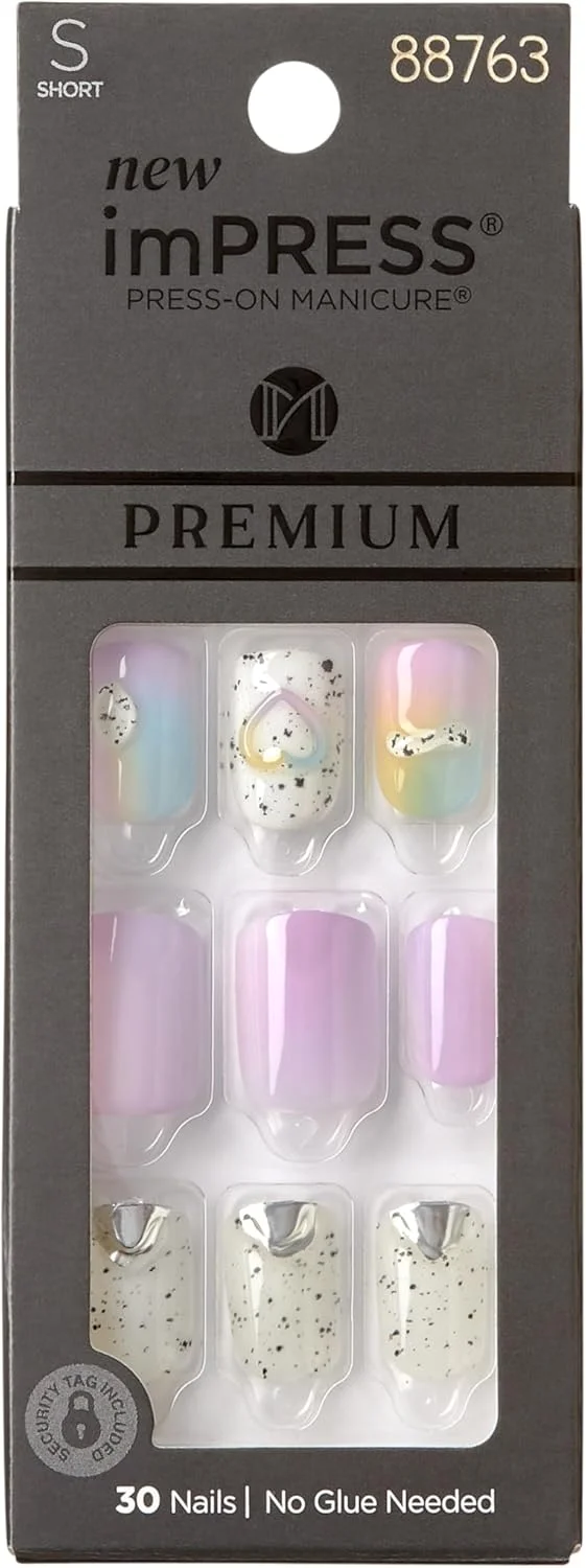 ناخن مصنوعی چسبی کیس ایمپرس، رنگ های متنوع، مدل 'Sweet Life'، سایز کوتاه، فرم اسکووال، شامل 30 ناخن، پد آماده سازی، برگه راهنما، یک چوب مانیکور، یک سوهان کوچک