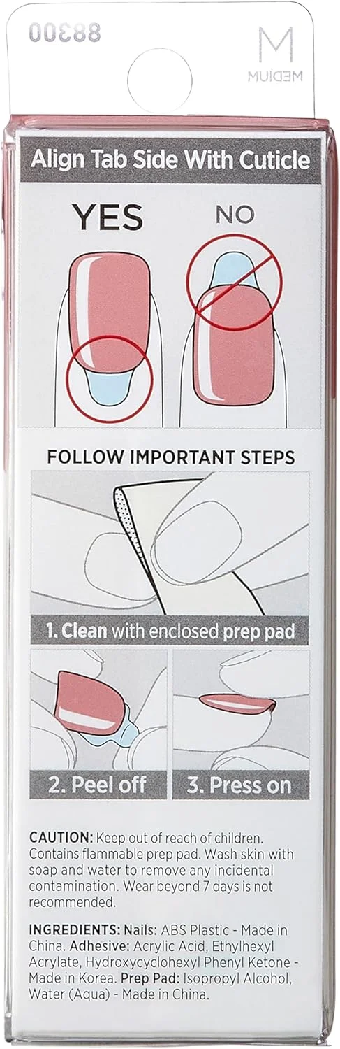 ناخن مصنوعی چسبی کیس ایمپرس، رنگ 'Sweet Aroma'، صورتی، سایز متوسط، فرم بادامی، شامل 30 ناخن، پد آماده سازی، برگه راهنما، یک چوب مانیکور، یک سوهان کوچک