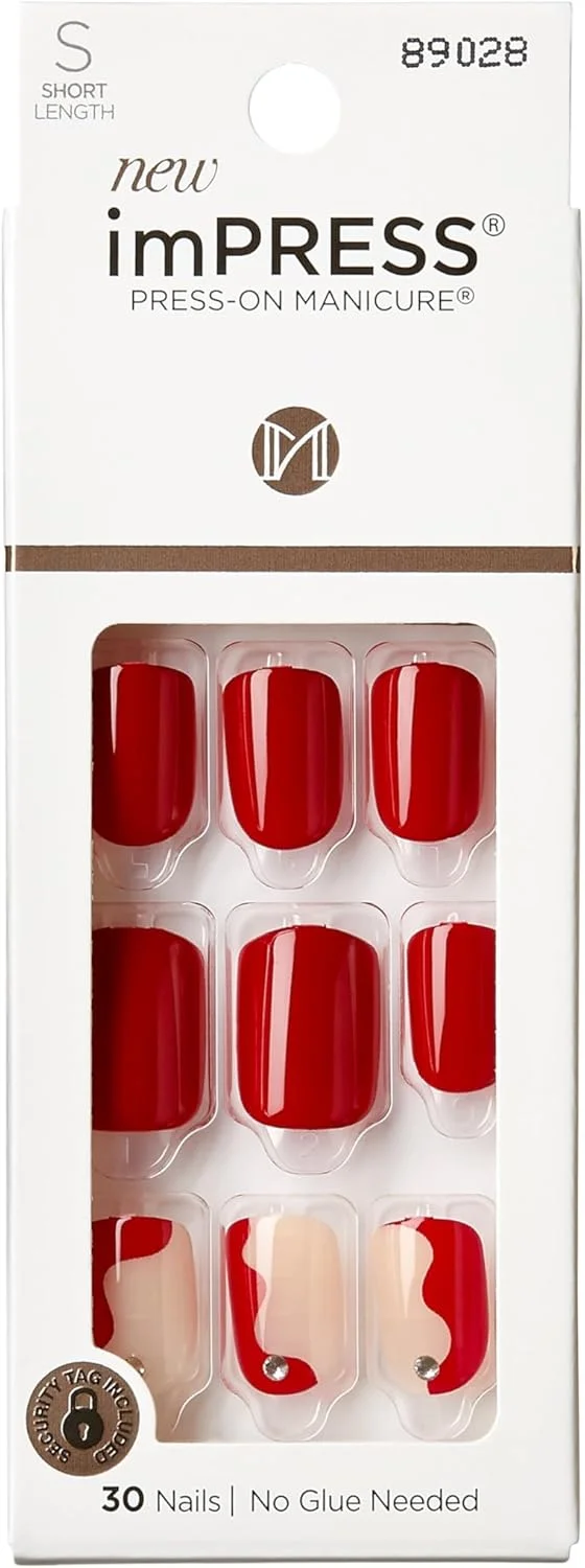 ناخن مصنوعی چسبی ایمپرس کیس - مدل Adore You، کوتاه، مربعی، قرمز، استفاده آسان، ضد لک، ضد آب، بدون نیاز به خشک شدن، راحت و ایمن، چسبندگی فوق العاده قوی | 30 عدد