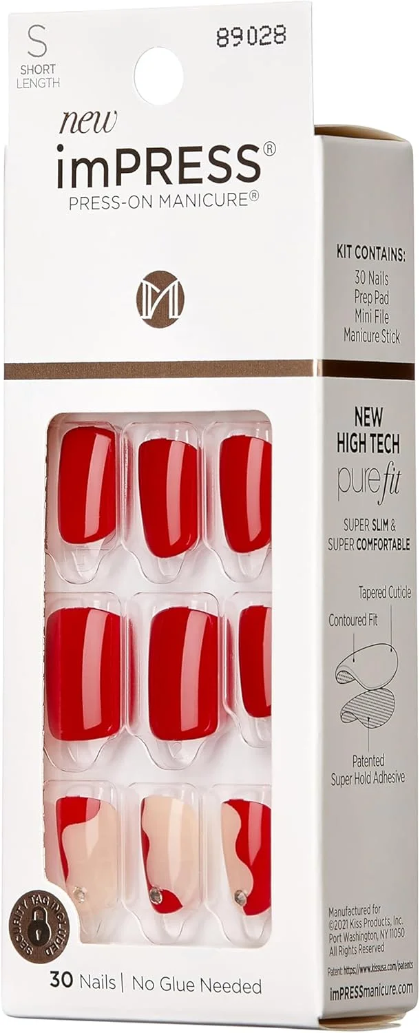 ناخن مصنوعی چسبی ایمپرس کیس - مدل Adore You، کوتاه، مربعی، قرمز، استفاده آسان، ضد لک، ضد آب، بدون نیاز به خشک شدن، راحت و ایمن، چسبندگی فوق العاده قوی | 30 عدد