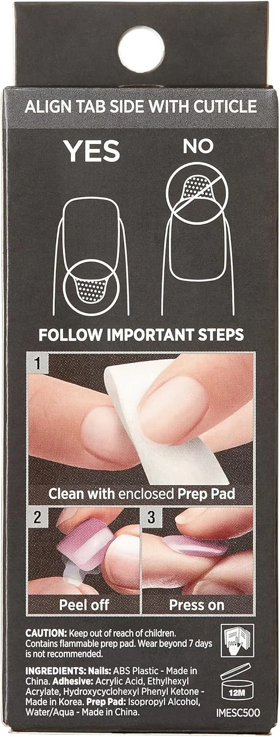 ناخن مصنوعی چسبی کیس ایمپرس، رنگ های متنوع، مدل 'Sweet Life'، سایز کوتاه، فرم اسکووال، شامل 30 ناخن، پد آماده سازی، برگه راهنما، یک چوب مانیکور، یک سوهان کوچک