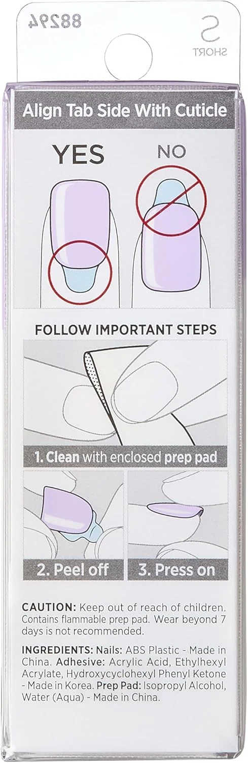 ناخن مصنوعی چسبی KISS imPRESS، رنگ یاسی زنده - کوتاه و مربعی، بنفش یکدست، آماده استفاده، ضد لک، بدون نیاز به خشک شدن، دارای سوهان کوچک و موارد دیگر | 30 عدد