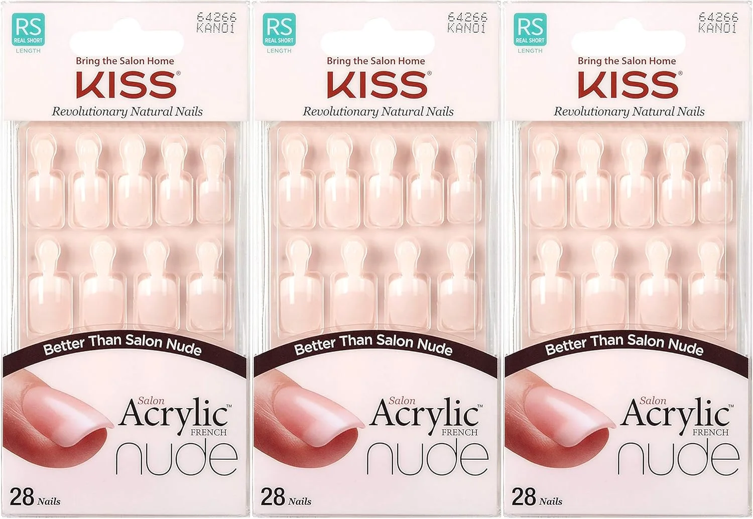 ناخن مصنوعی فرنچ سالنی اکریلیک کیس، رنگ طبیعی، 28 عدد (فوق العاده) (بسته 3 عددی)