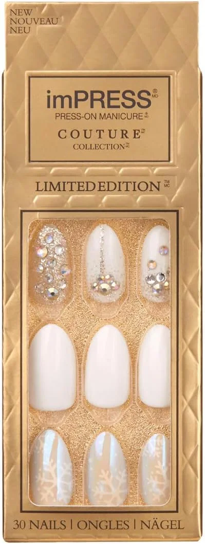 کالکشن لاک ناخن مصنوعی چسبی نسخه محدود تعطیلات KISS imPRESS Couture، ناخن های مصنوعی متوسط، طرح 'Blessed'، به همراه پد آماده سازی، سوهان کوچک، چوبچه کوتیکول و 30 عدد ناخن مصنوعی