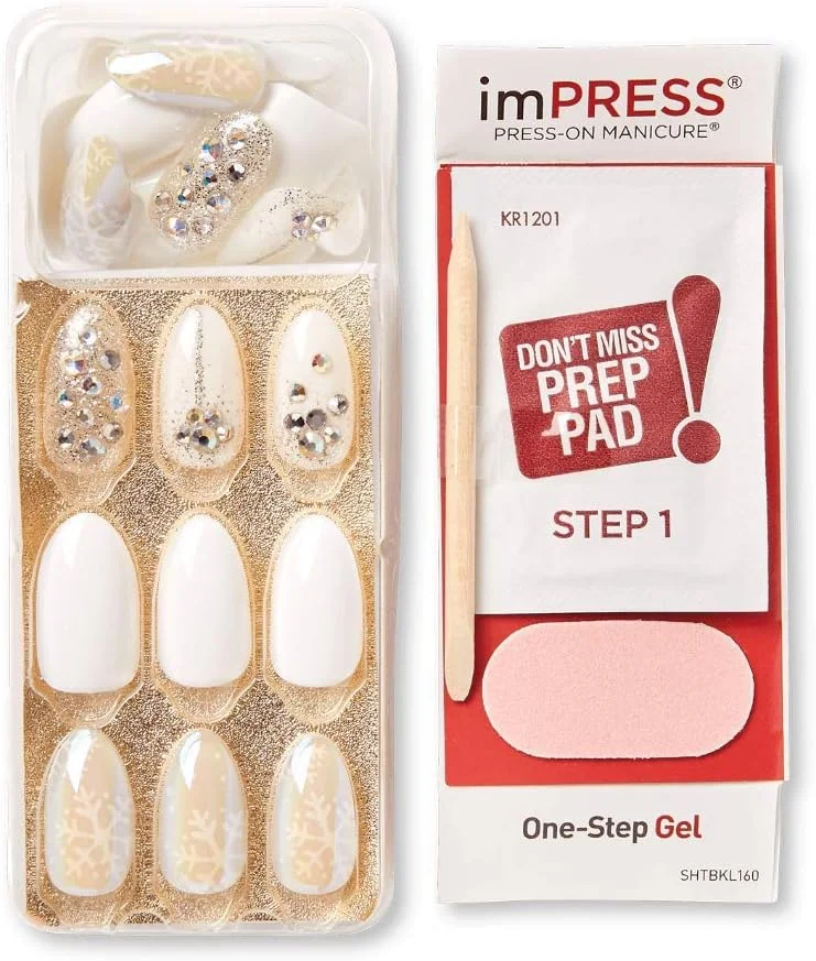 کالکشن لاک ناخن مصنوعی چسبی نسخه محدود تعطیلات KISS imPRESS Couture، ناخن های مصنوعی متوسط، طرح 'Blessed'، به همراه پد آماده سازی، سوهان کوچک، چوبچه کوتیکول و 30 عدد ناخن مصنوعی کالکشن لاک ناخن مصنوعی چسبی نسخه محدود تعطیلات KISS imPRESS Couture، ناخن های مصنوعی متوسط، طرح 'Blessed'، به همراه پد آماده سازی، سوهان کوچک، چوبچه کوتیکول و 30 عدد ناخن مصنوعی