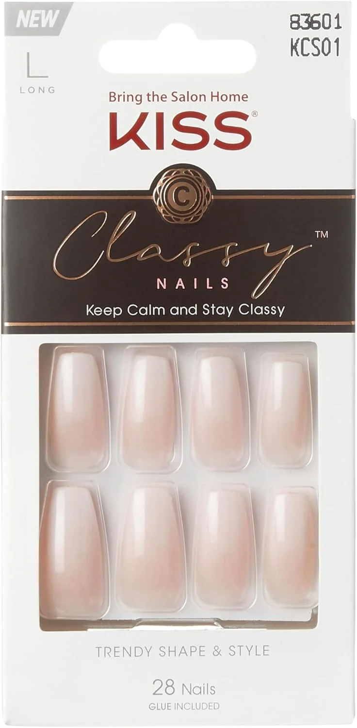 کیت مانیکور ناخن فرانسوی شیک کیس با روکش ژل، بلند، مدل تابوتی، 'Be-You-Tiful'، کیت ناخن ژلی شامل چسب ناخن صورتی (وزن خالص 2 گرم)، سوهان کوچک، چوب مانیکور و 28 ناخن مصنوعی