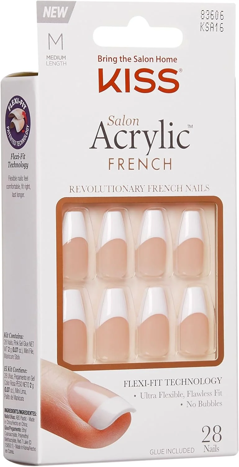 ناخن های مصنوعی فرنچ سالنی آکریلیک کیس، مدل مدیوم کافین، Ksa16C