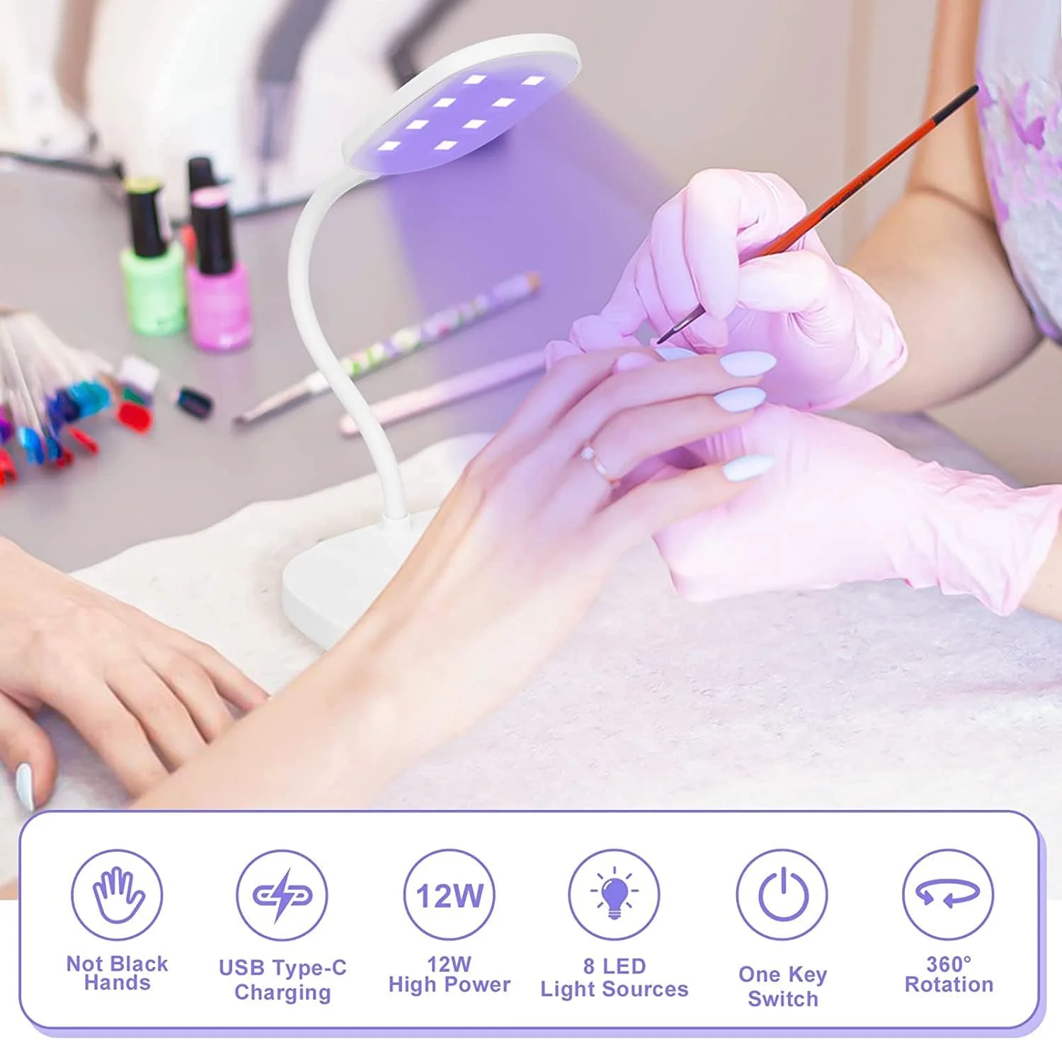 چراغ ال ای دی ناخن SYOSI، گردن غازی قابل حمل 12 وات، چراغ حرفه ای ناخن، لاک ژل، سفید چراغ ال ای دی ناخن SYOSI، گردن غازی قابل حمل 12 وات، چراغ حرفه ای ناخن، لاک ژل، سفید