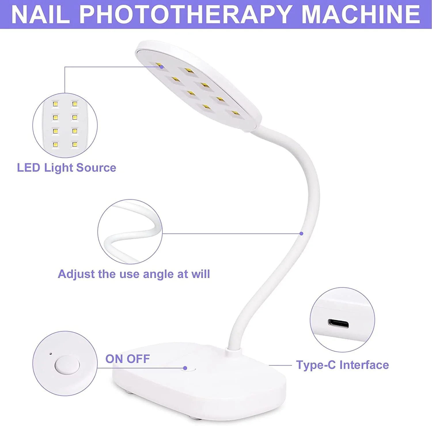 چراغ ال ای دی ناخن SYOSI، گردن غازی قابل حمل 12 وات، چراغ حرفه ای ناخن، لاک ژل، سفید چراغ ال ای دی ناخن SYOSI، گردن غازی قابل حمل 12 وات، چراغ حرفه ای ناخن، لاک ژل، سفید