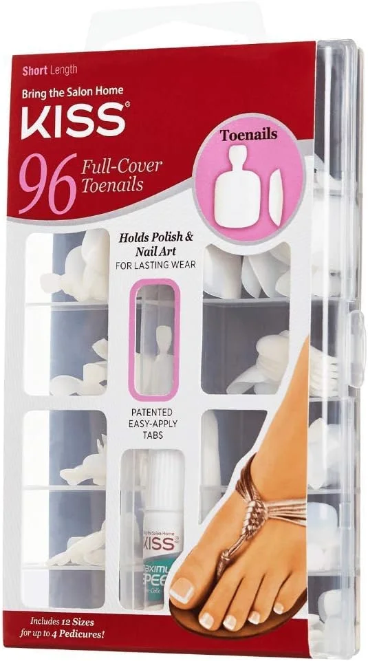 کیت ناخن پا پوشش کامل کیس 96، ناخن های مصنوعی بادوام، ست مانیکور خانگی با چسب ژل ناخن صورتی 3 گرم و 96 ناخن پا مصنوعی در 12 سایز برای حداکثر 4 پدیکور