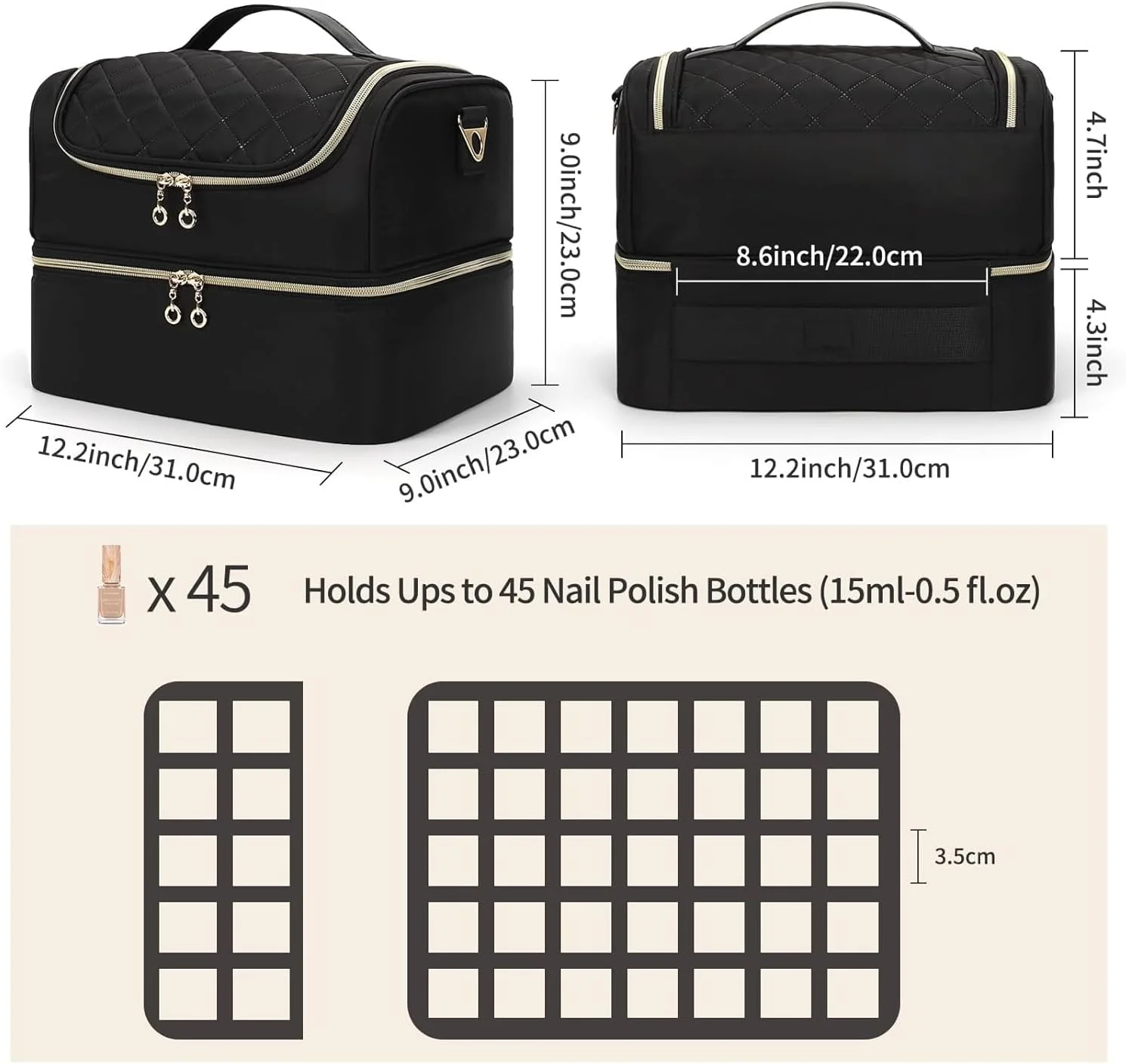 کیف لوازم لاک ناخن، جعبه نگهداری قابل حمل برای ۴۵ شیشه لاک، دستگاه خشک کن ناخن و ابزار مانیکور، کیف مسافرتی جمع و جور برای لوازم ناخن کار، ایده آل برای استفاده در منزل یا سالن، مشکی کیف لوازم لاک ناخن، جعبه نگهداری قابل حمل برای ۴۵ شیشه لاک، دستگاه خشک کن ناخن و ابزار مانیکور، کیف مسافرتی جمع و جور برای لوازم ناخن کار، ایده آل برای استفاده در منزل یا سالن، مشکی
