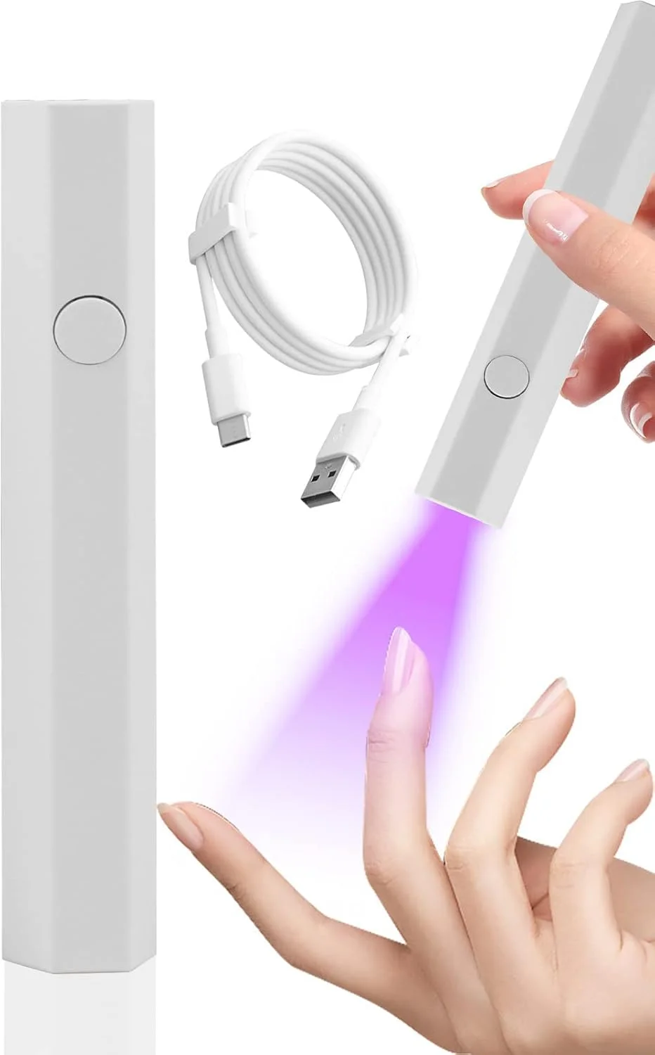 چراغ UV ناخن کوچک SYOSI، چراغ LED قابل شارژ قابل حمل برای خشک کردن لاک ناخن، مناسب برای استفاده در خانه و سالن (سفید)