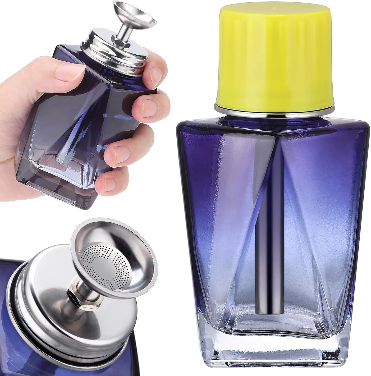 بطری پمپی، پخش کننده لاک پاک کن شیشه ای با درب، بطری قابل شارژ مجدد برای الکل پاک کننده آرایش، خروجی آب قابل کنترل، ظرف خالی فشاری، 180 میلی لیتر، آبی