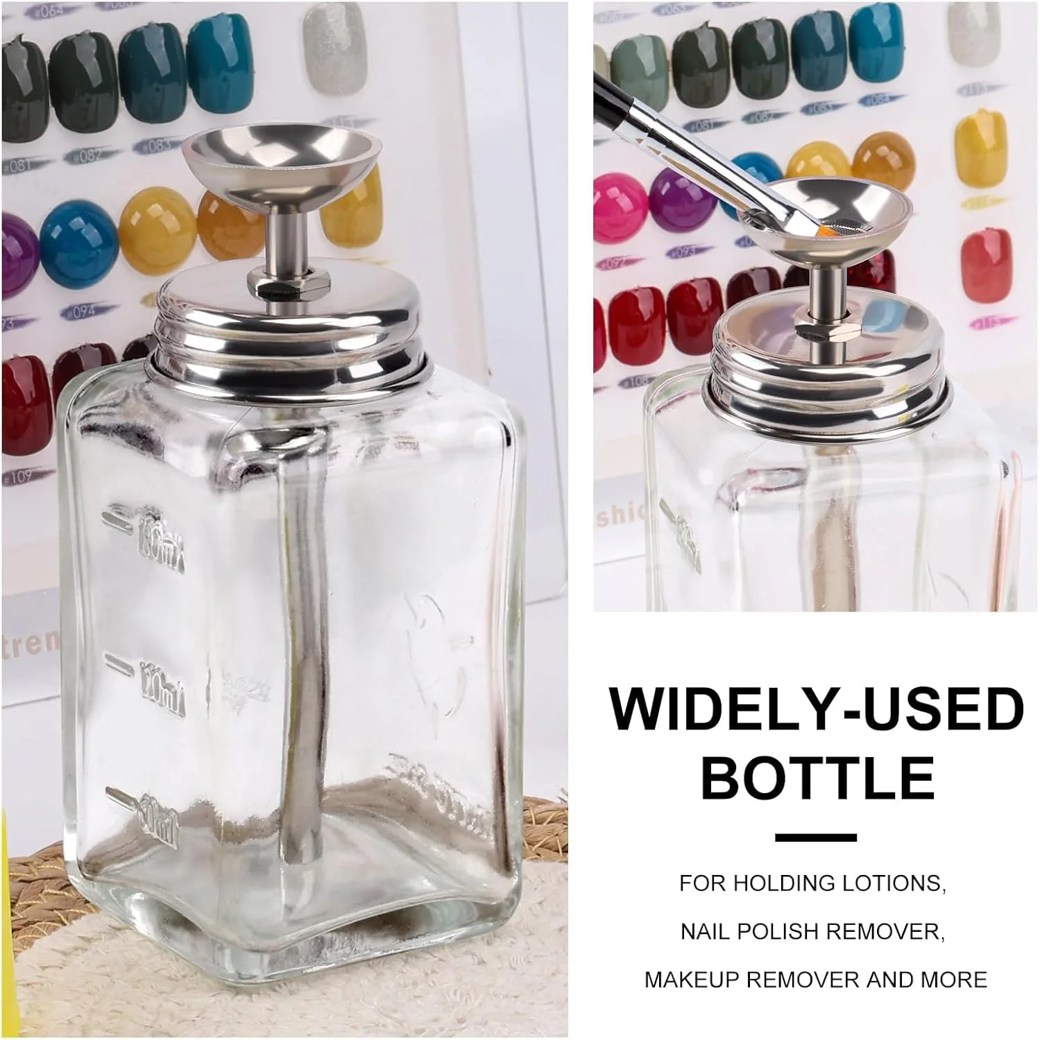 بطری پمپ شیشه ای شفاف 180 میلی لیتری با درب - ظرف پمپ فشاری قابل شارژ برای پاک کننده لاک ناخن، پاک کننده آرایش، الکل، محلول نمکی - پخش کننده مایع قابل حمل و استفاده مجدد بطری پمپ شیشه ای شفاف 180 میلی لیتری با درب - ظرف پمپ فشاری قابل شارژ برای پاک کننده لاک ناخن، پاک کننده آرایش، الکل، محلول نمکی - پخش کننده مایع قابل حمل و استفاده مجدد