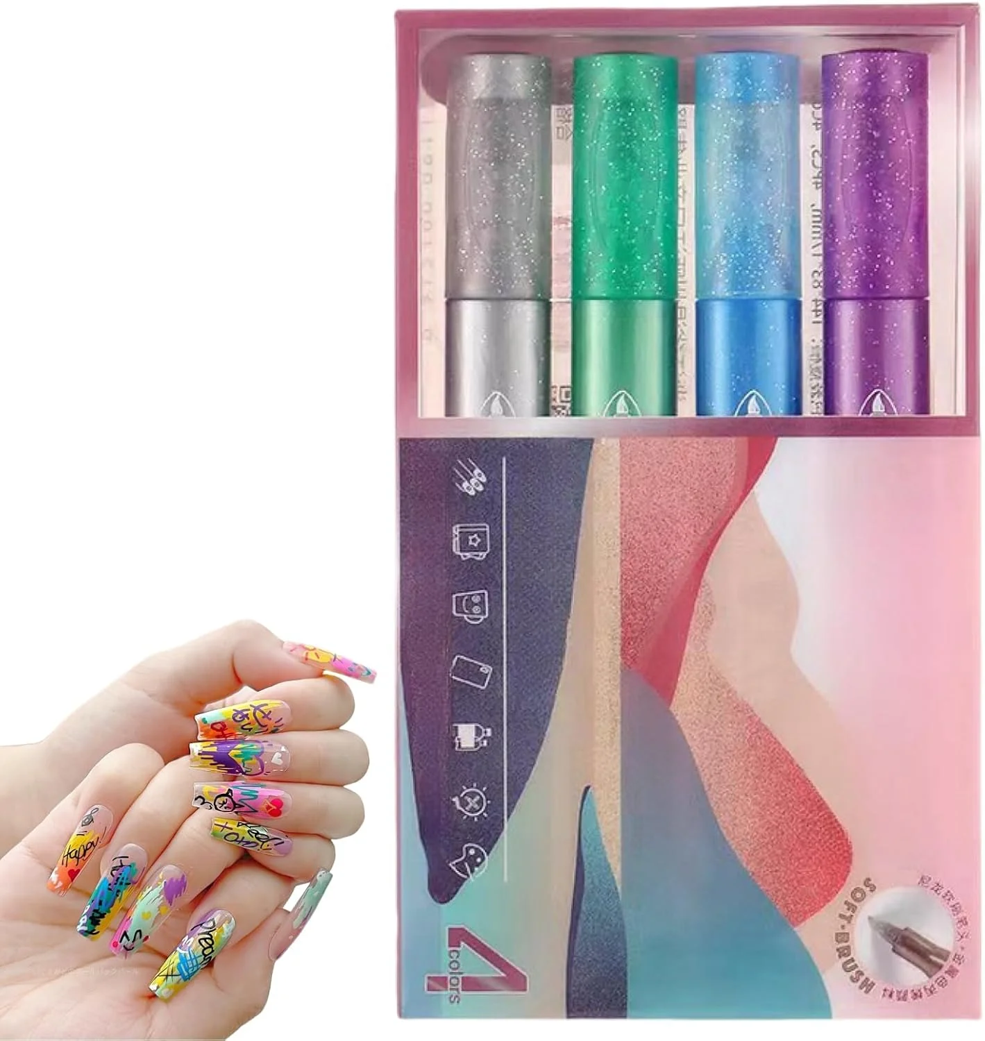 ست 4 عددی قلم طراحی ناخن، قلم های ضد آب برای طراحی های خلاقانه، قلم های چند منظوره لاک ژل برای طراحی ناخن DIY، ایده آل برای هنرمندان و علاقه مندان