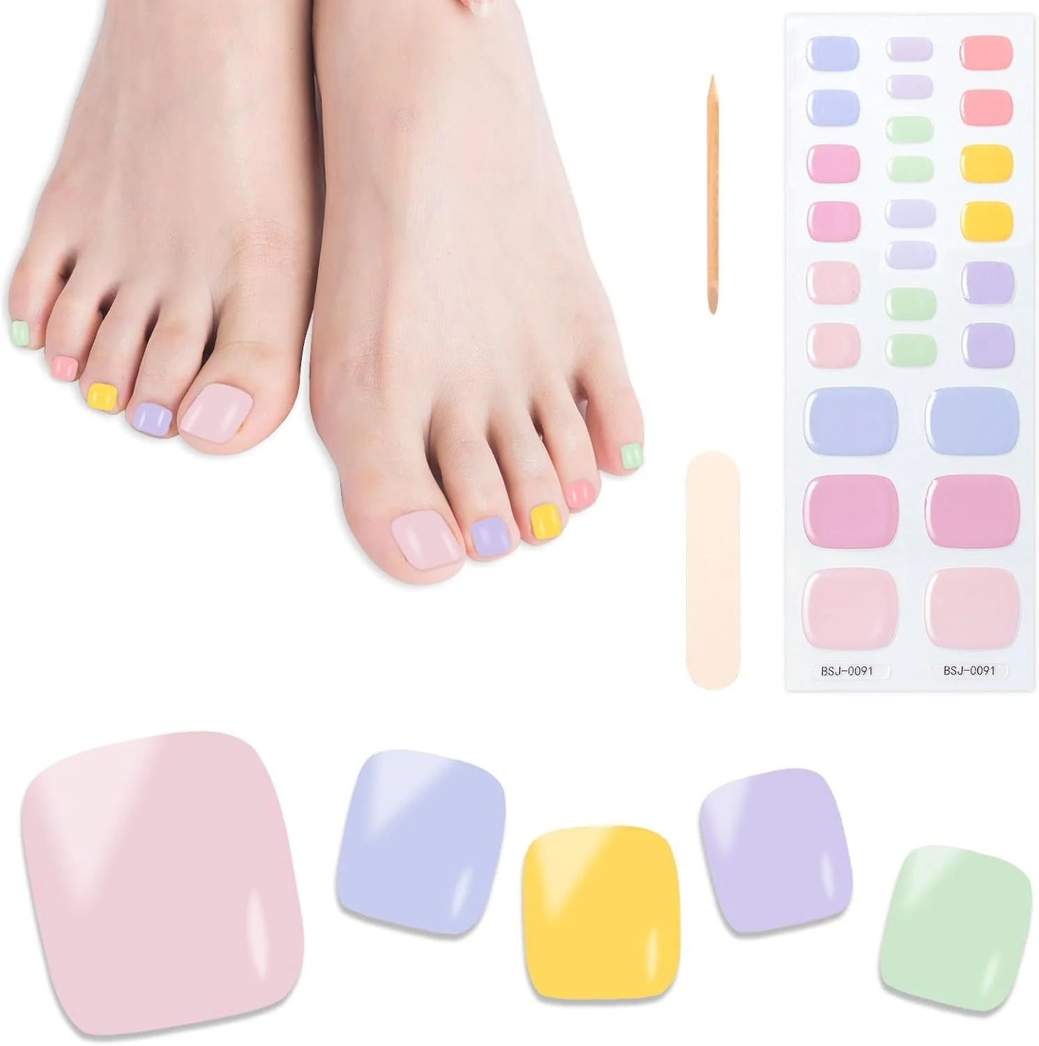 برچسب ناخن پا، روکش ناخن ژلی نیمه پخته، استیکرهای خودچسب ناخن با روکش ژلی براق، ماندگاری طولانی، قابل استفاده با لامپ UV/LED، ست مانیکور پدیکور DIY، 26 عدد