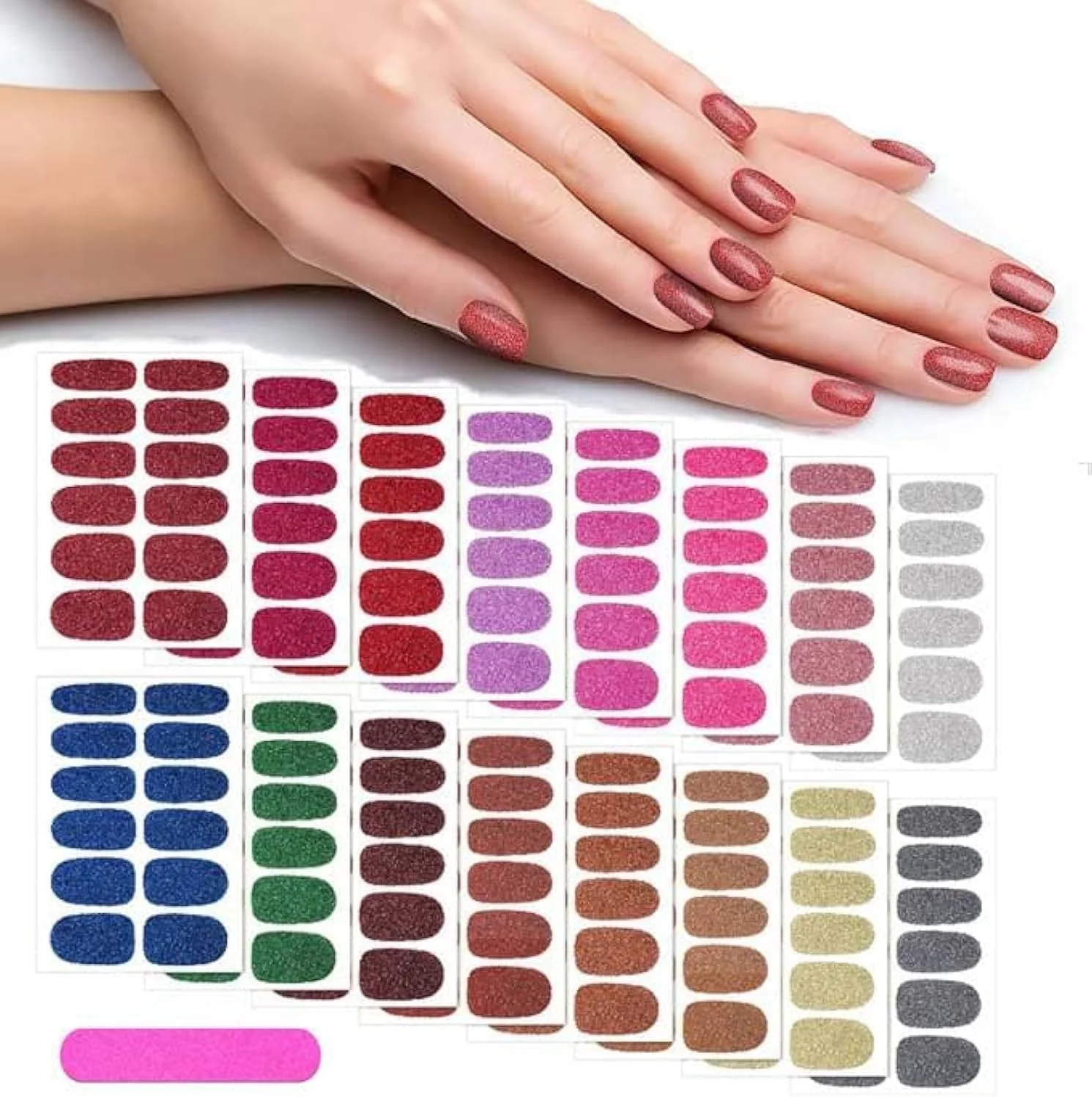 برچسب های ناخن اکلیلی SYOSI، استیکرهای لاک ناخن، 16 ورق برچسب طراحی ناخن خود چسب در رنگ های ثابت با 2 عدد سوهان ناخن برای طراحی و تزئین ناخن مانیکور DIY دخترانه و زنانه