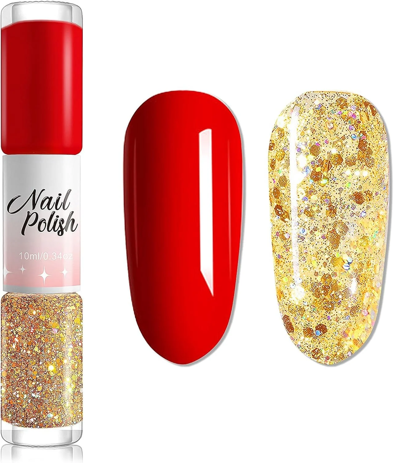 لاک ناخن اکلیلی قرمز و طلایی TERRIFI، خشک شدن سریع 60 ثانیه ای، شیمر لیزری بازتابنده 2 در 1، ماندگاری طولانی، بدون لب پر شدن، بدون نیاز به پخت، لاک ناخن قابل تنفس