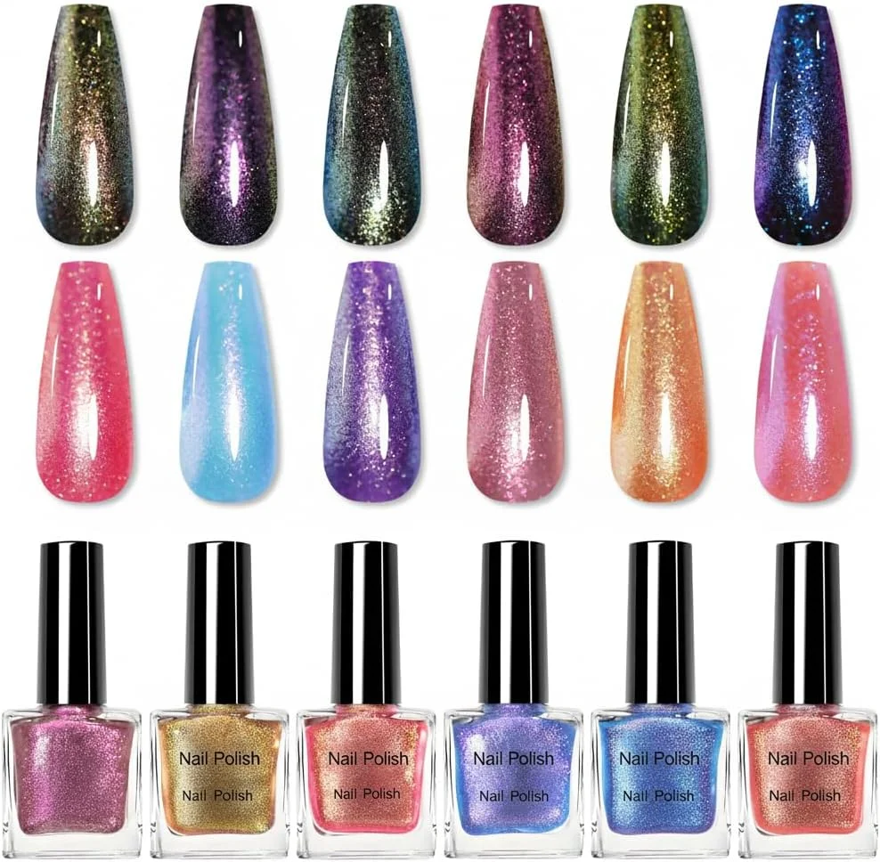 ست لاک ناخن خشک شونده در هوا SYOSI در 6 رنگ، لاک چند رنگی با تغییر رنگ، لاک براق سریع خشک شونده و ماندگار برای مانیکور خانگی و استفاده در سالن