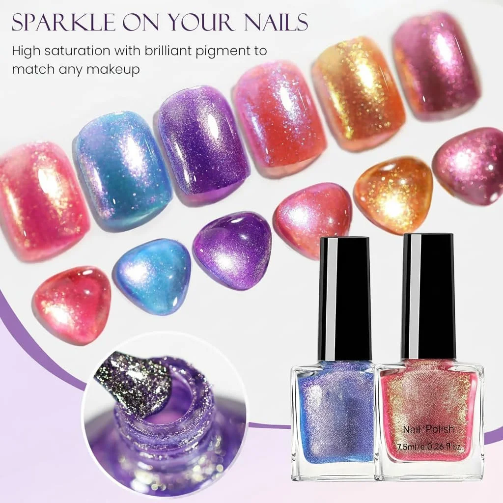 ست لاک ناخن خشک شونده در هوا SYOSI در 6 رنگ، لاک چند رنگی با تغییر رنگ، لاک براق سریع خشک شونده و ماندگار برای مانیکور خانگی و استفاده در سالن ست لاک ناخن خشک شونده در هوا SYOSI در 6 رنگ، لاک چند رنگی با تغییر رنگ، لاک براق سریع خشک شونده و ماندگار برای مانیکور خانگی و استفاده در سالن