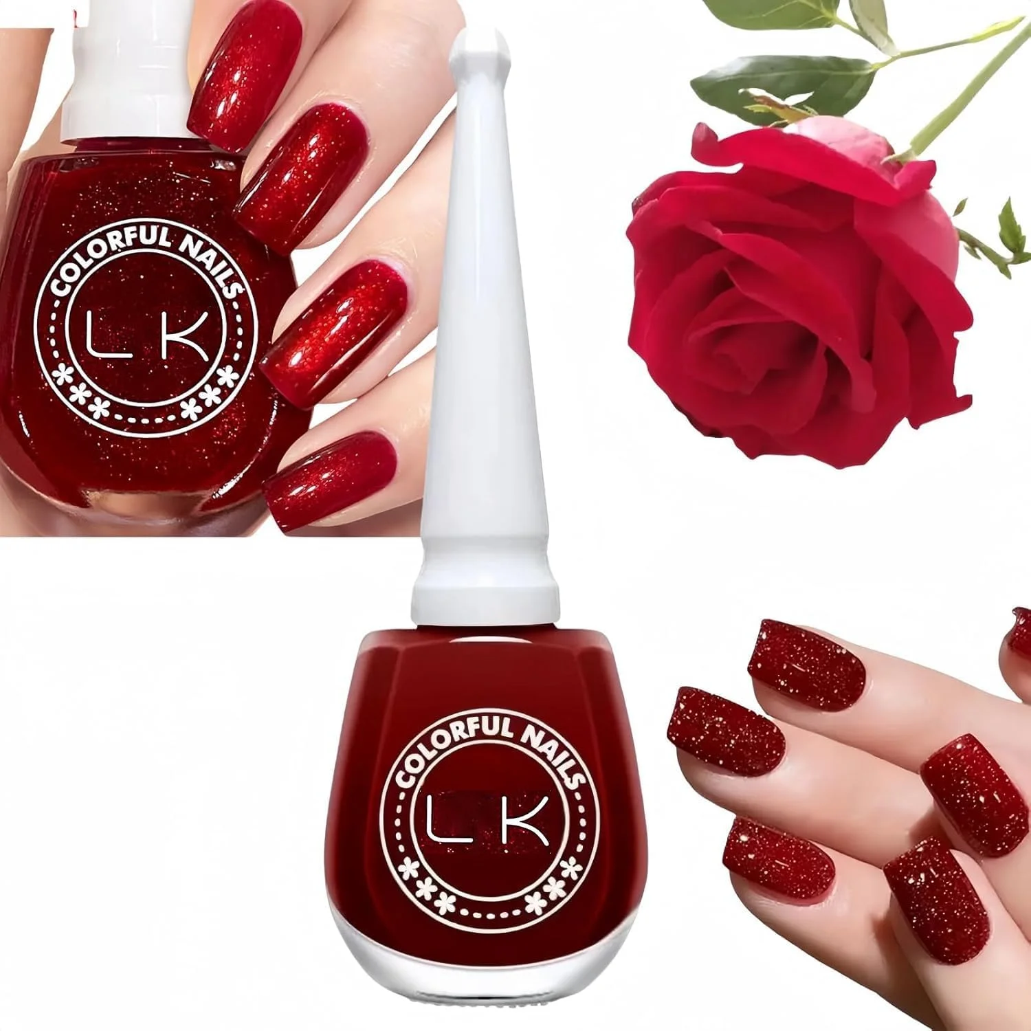 لاک ناخن قرمز گیلاسی براق، لاک ژلی اکلیلی، قرمز تیره با ماندگاری طولانی و خشک شدن سریع، برای دختران و سال نو