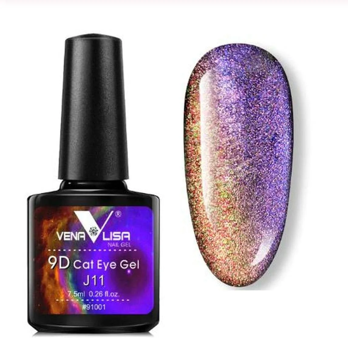 لاک ژل ناخن چشم گربه ای 9D ونالیزا، کهکشانی، مغناطیسی UV/LED، حجم 7.5 میلی لیتر، لاک ژل ناخن 9D کهکشانی مغناطیسی UV LED (V-9D-7.5ml-J11)