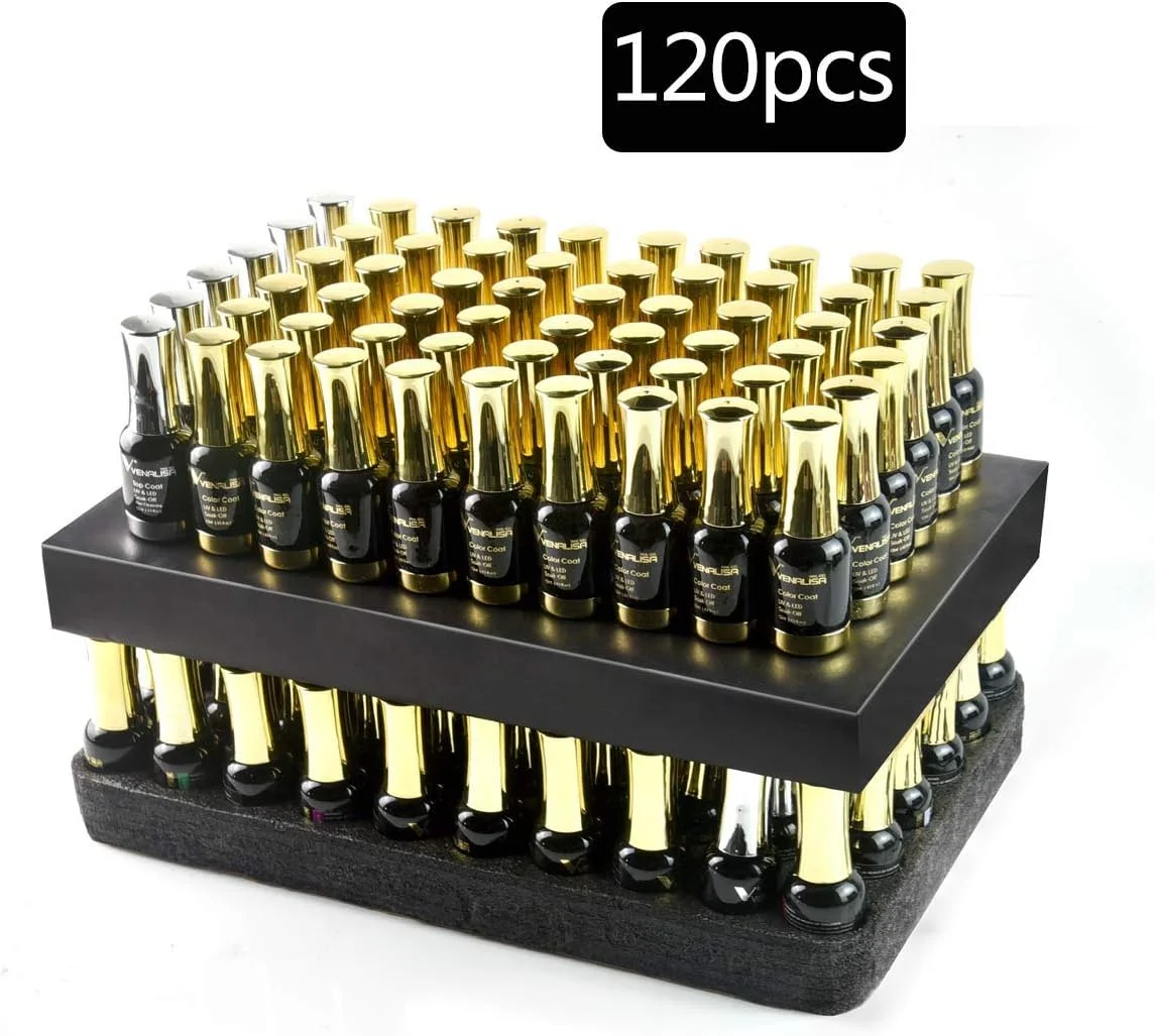 مجموعه لاک ژل 120 عددی V VENALISA با حجم 12 میلی لیتر، همراه با بیس و تاپ کت، لاک ژل UV LED، ست های مانیکور و طراحی ناخن