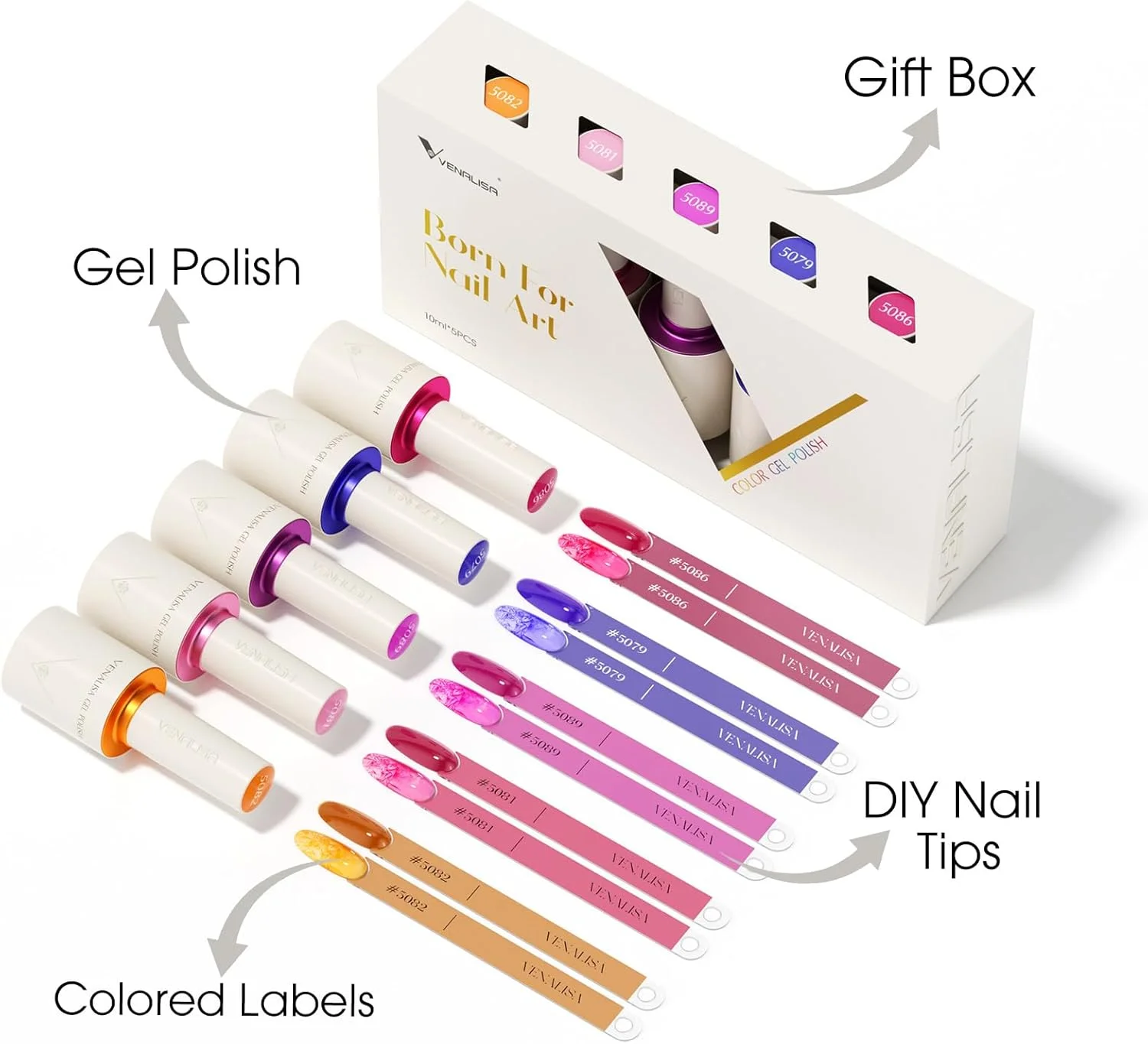 ست لاک ژل ناخن UV ونالیزا، 5 رنگ، لاک ژل، ست لاک ژل، ژل رنگی برای ناخن های ژلی، لاک UV، لاک ژل خیساندنی برای لامپ UV 2510