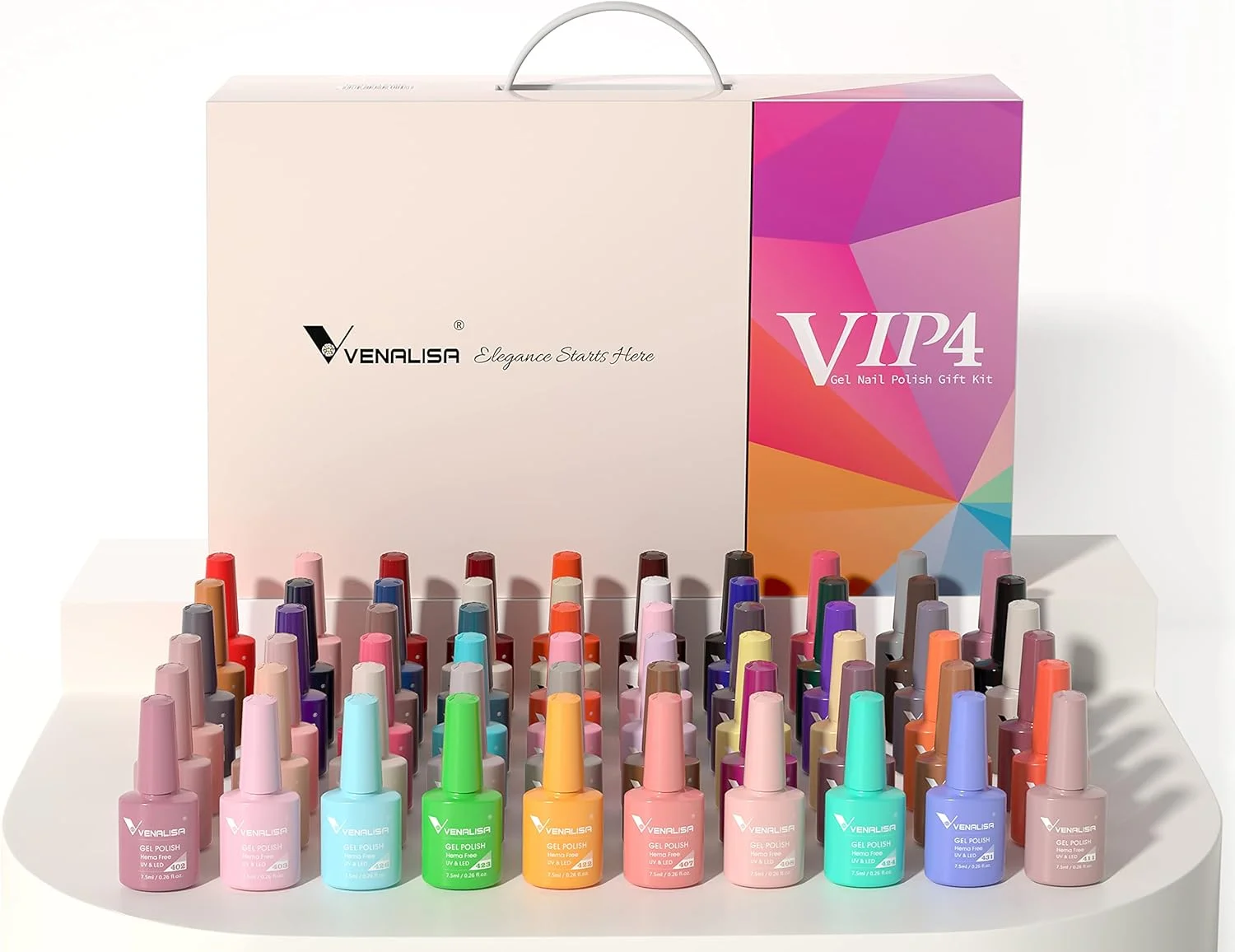 مجموعه لاک ژل ناخن وی ونالیزا، لاک ژل شلاک 65 رنگ با تاپ کت و بیس کت برای ناخن های ژلی، ست مانیکور مبتدی طراحی استودیو ناخن